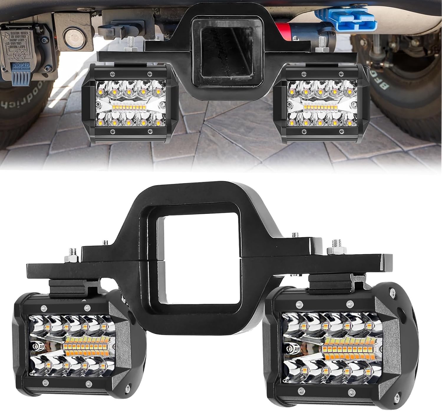 Trailer Tow Hitch Mounting Bracket + 4" inch LED Work Light Backup Reverse Truck