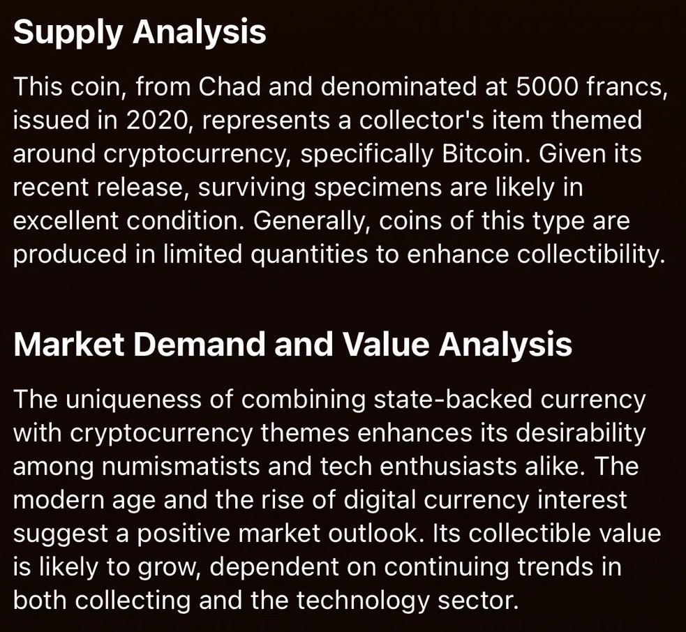 Chad 5000 Frances, Crypto Currency- Bitcoin 2020 Copper.