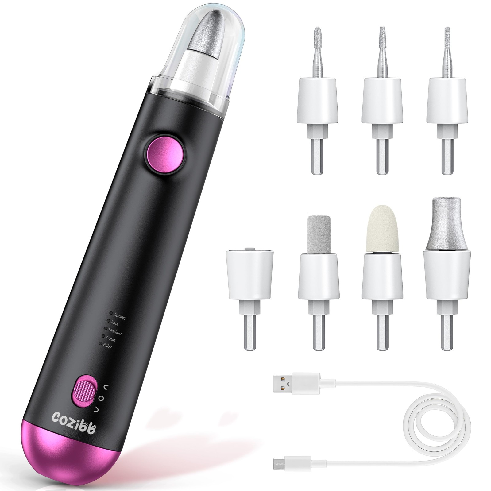 Electric Nail Drill, 8-in-1 Cordless Electric Nail File with LED Light, 5 Spe...