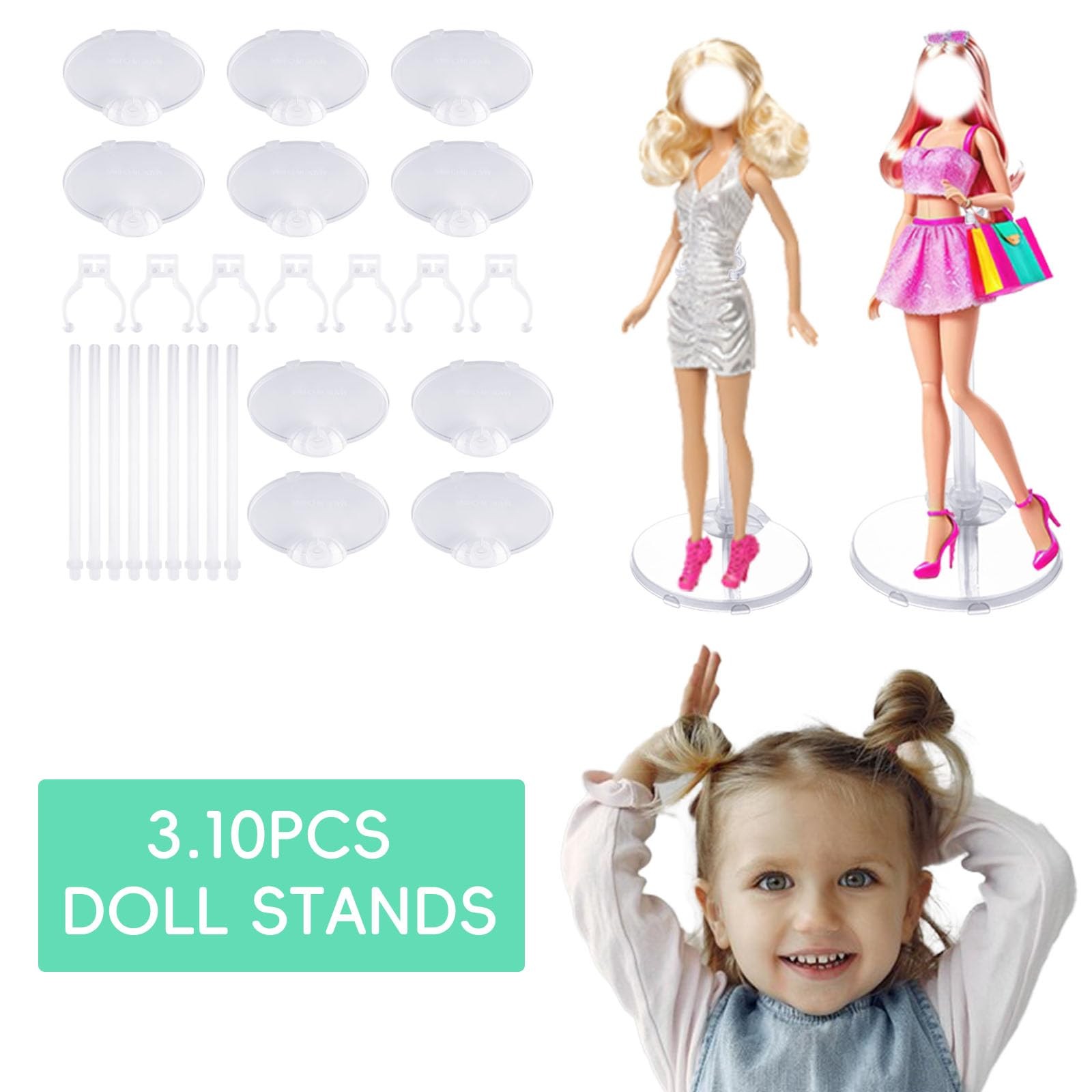 XJMWXHFC 10pc Adjustable Doll Display Holders, Clear Plastic Action CLEAR