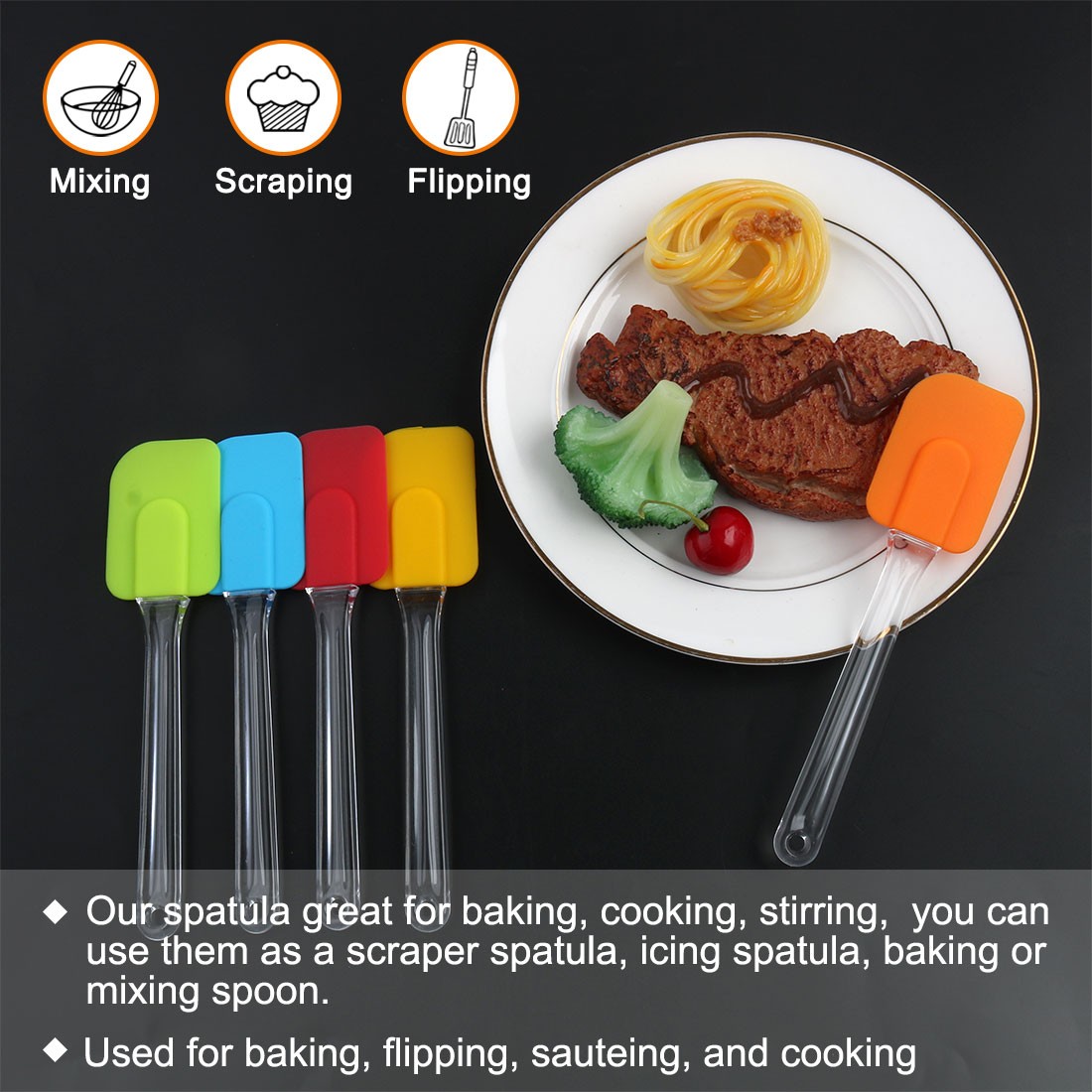 5pcs Flexible Silicone Spatula Set Heat Resistant Red Green Blue Yellow Orange