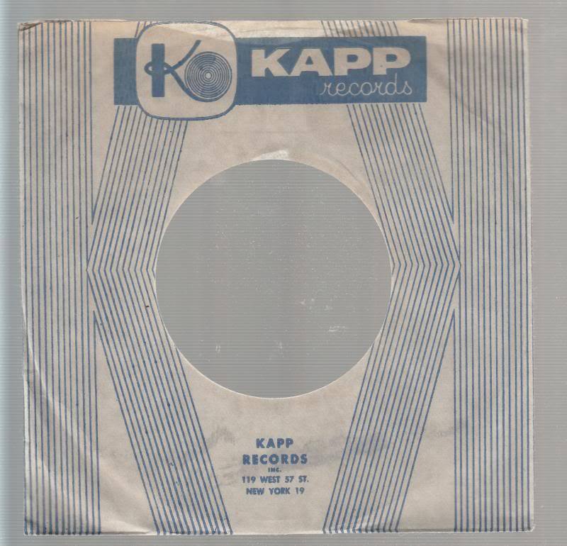 Company Sleeve 45 KAPP - Grey/Blue w/ Album Adverts on Back (1958-1960)