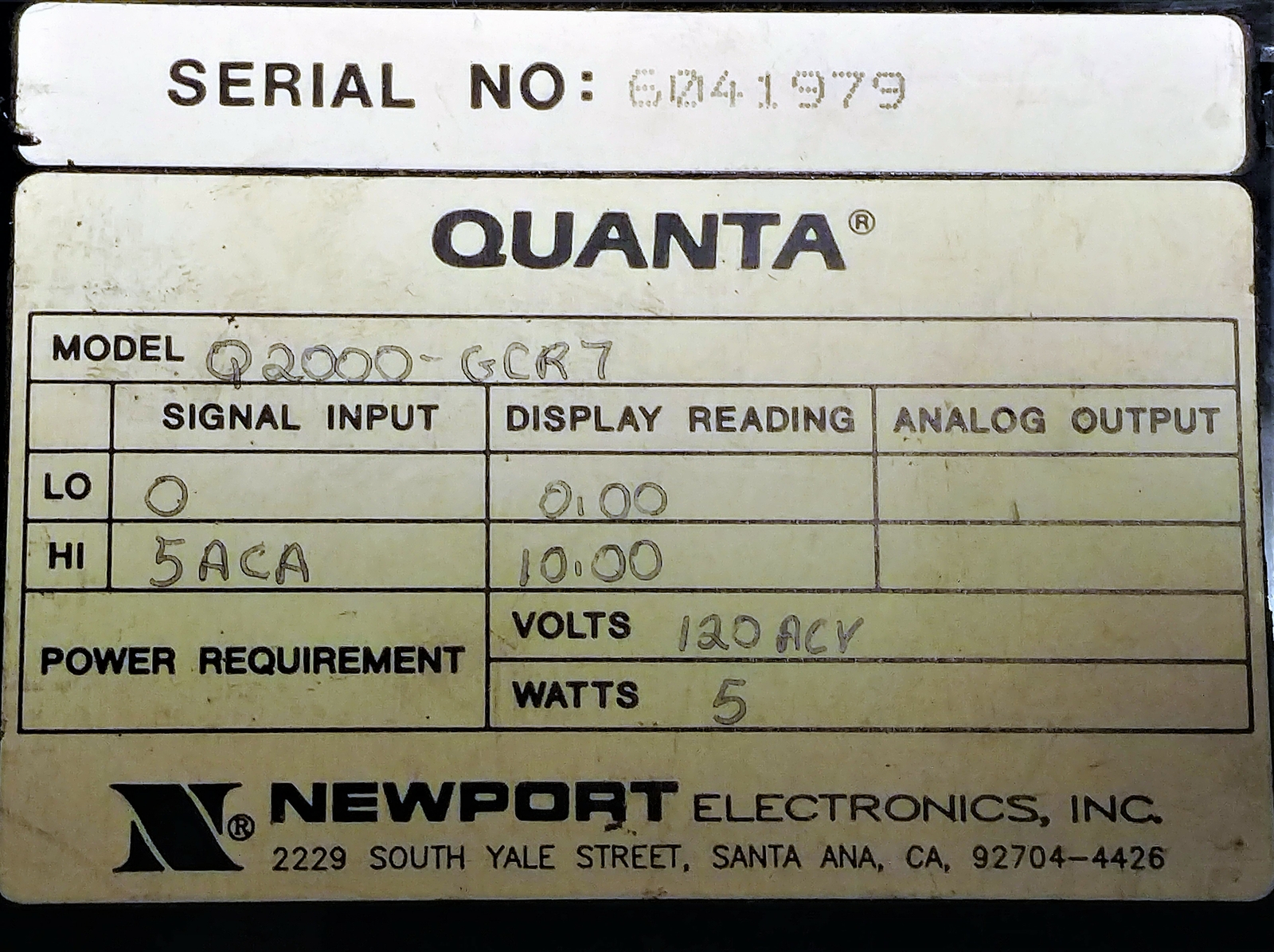 Newport Q2000-GCR7 Digital Current Panel Meter