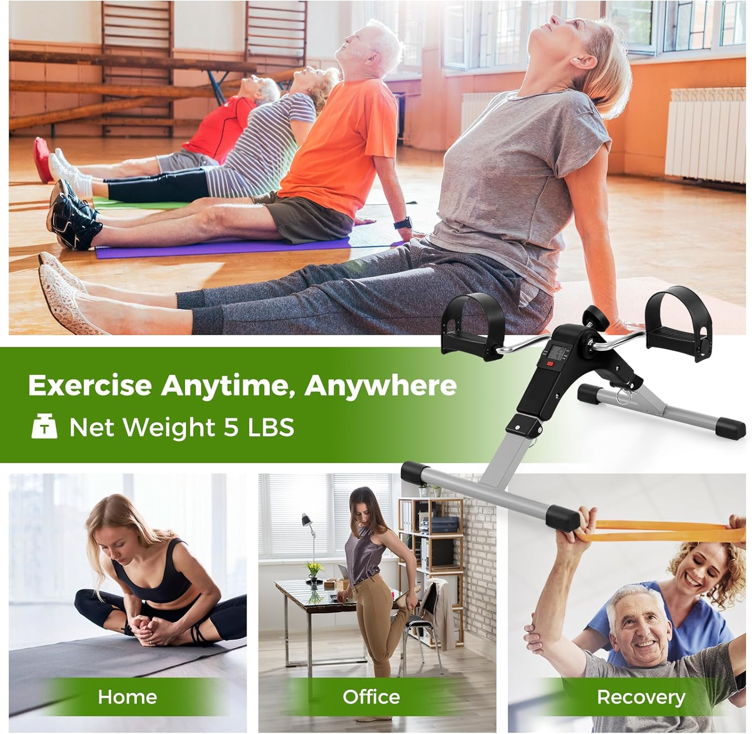 under Desk Bike Pedal Exerciser, Folding Mini Exercise Bike with LCD Display for