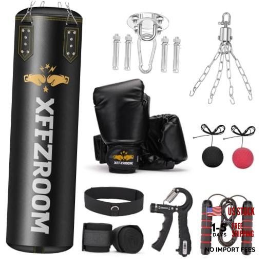 Punching Bag for Adults, 4ft PU Leather 6 in 1 Heavy Boxing Bag Set, Yellow