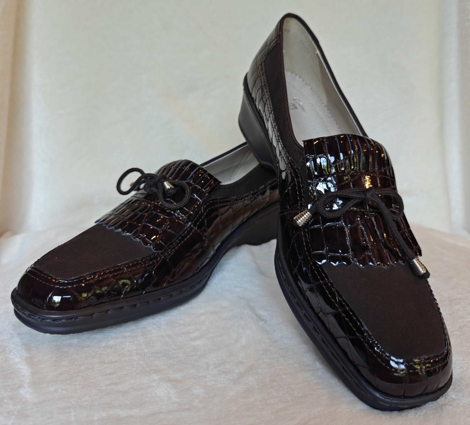 ara Women's Rachel Brown Croc Patent/Nubuck Leather Loafers - Sz UK 6/US 8.5
