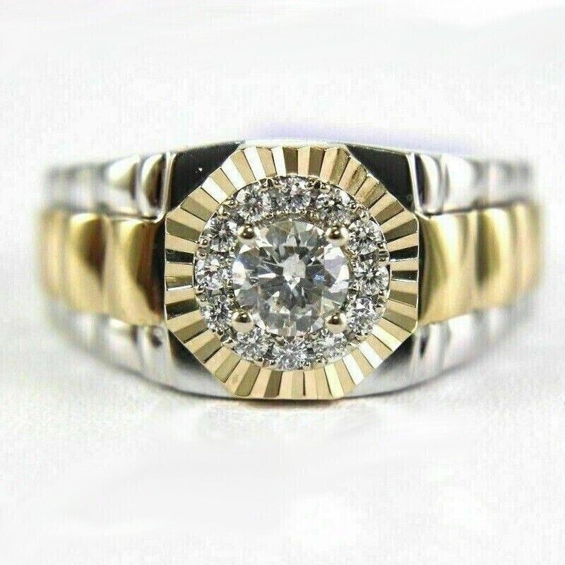 2Ct Round Cut Lab Created Men's Rolex Engagement Ring 14K Two Tone Gold Plated