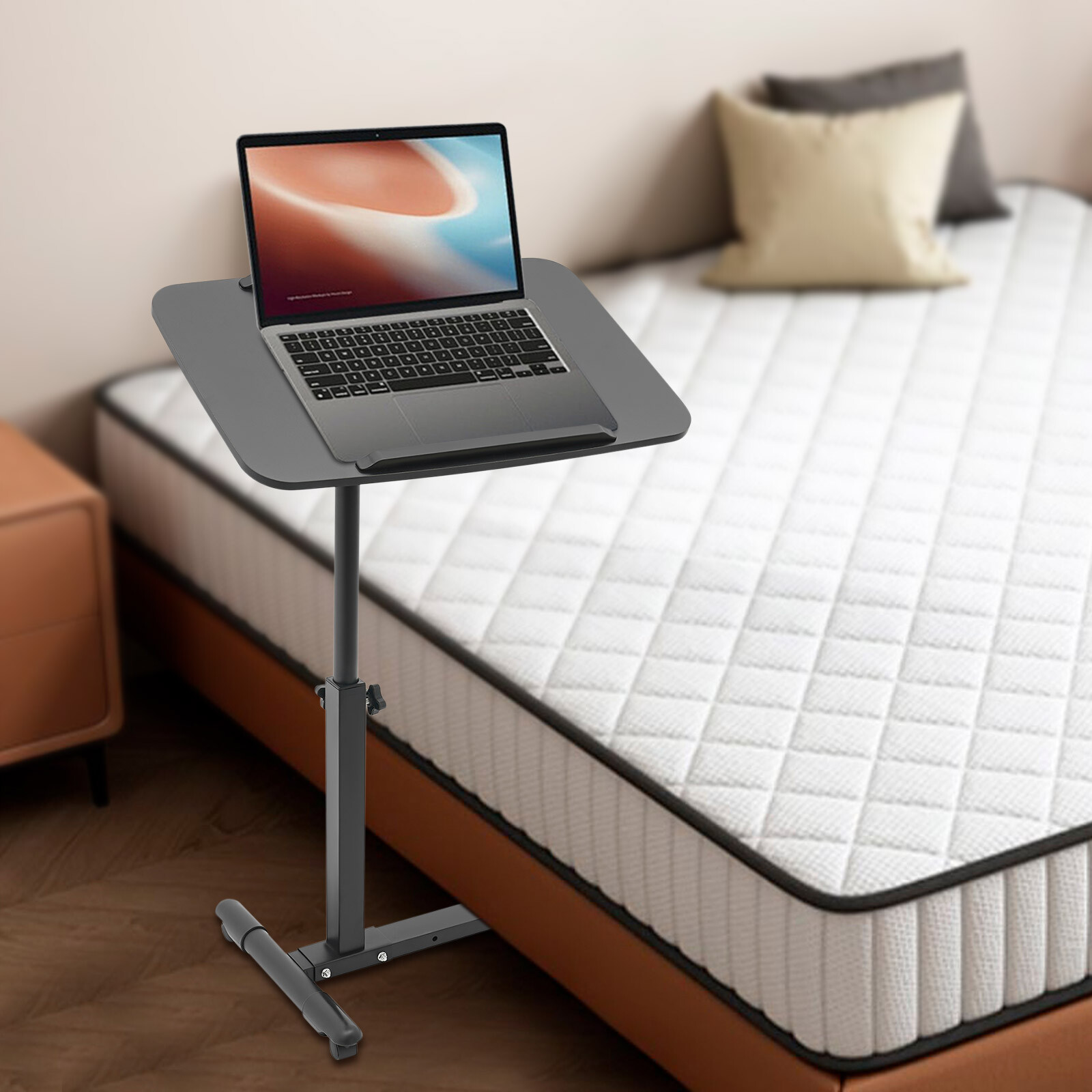 Adjustable Sofa Table Rolling Bedside Table with Wheels for Home and Office Use