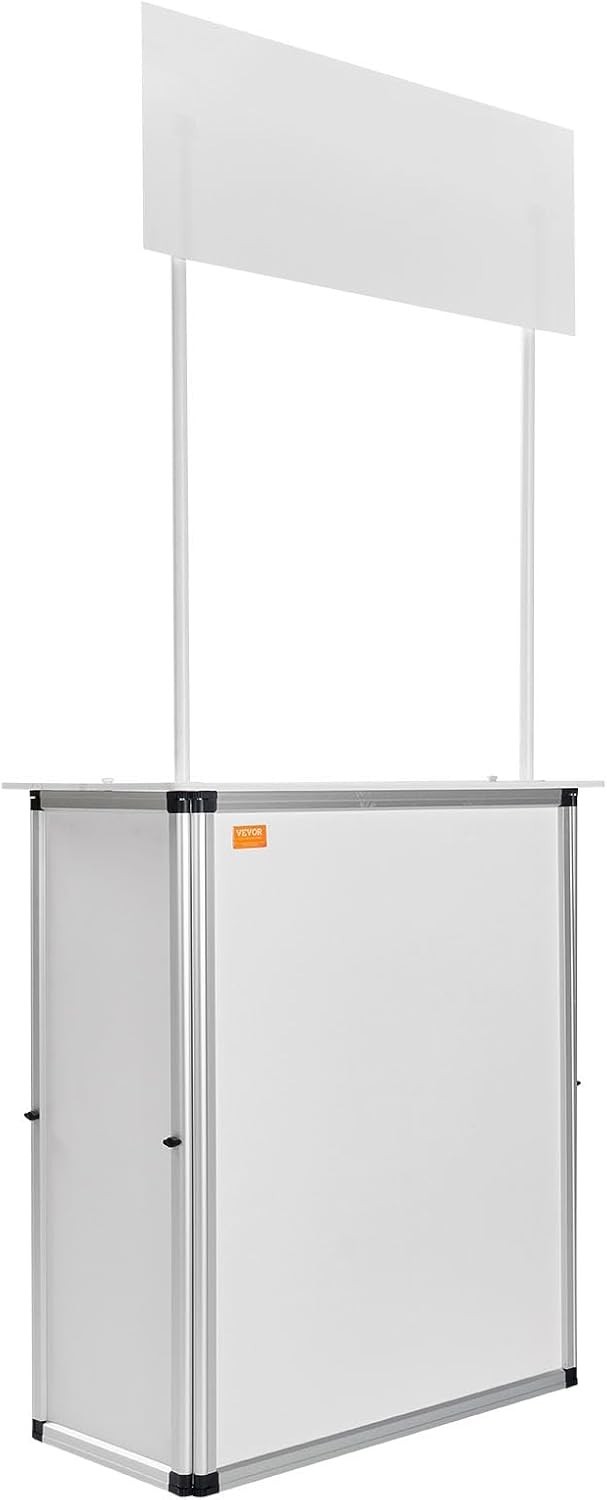 Versatile Display Exhibition Counter Stand in White - Quick Assembly & Storage