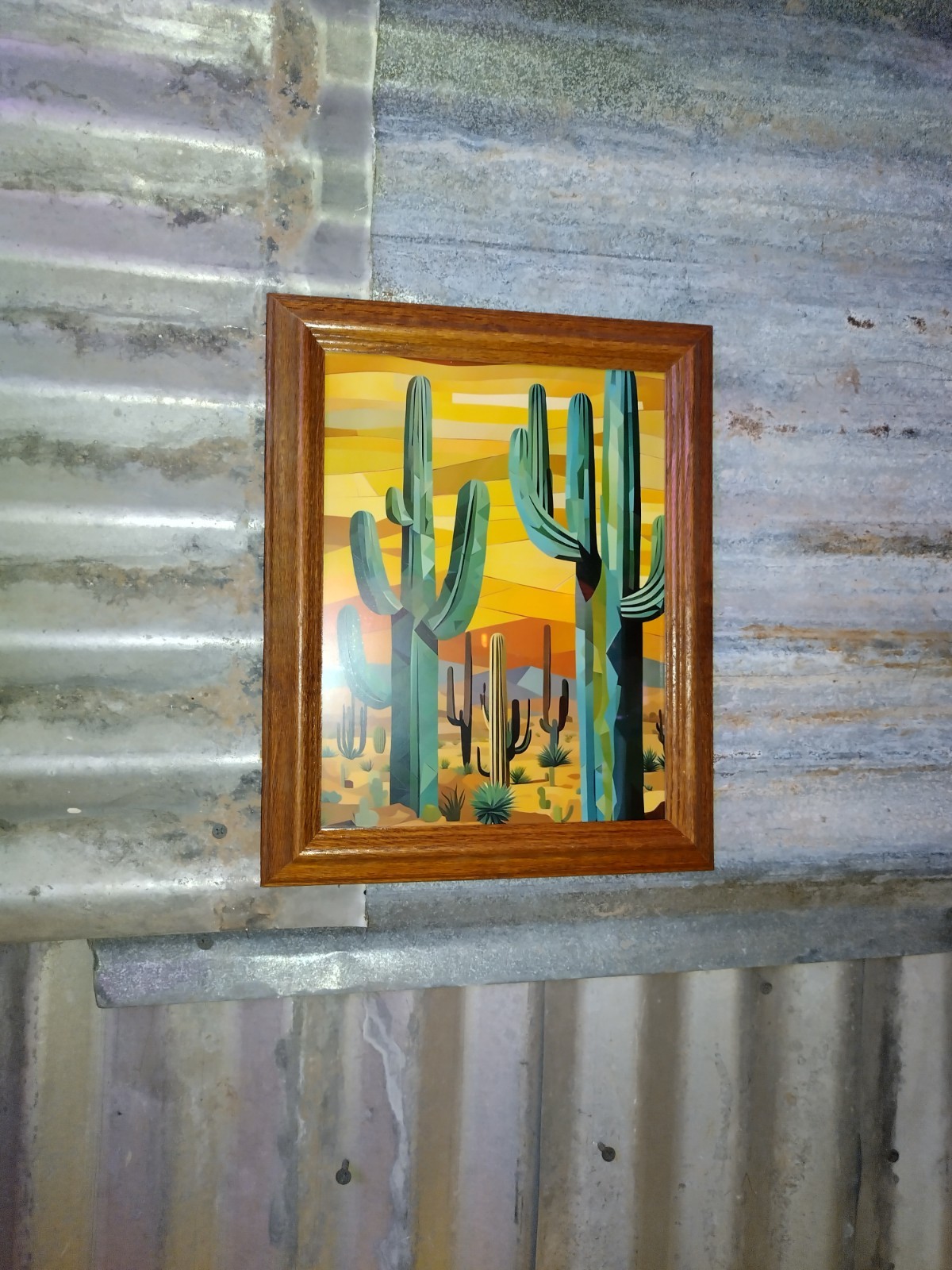 Saguaro Cactus Sonoran desert Framed Picasso Style Cubism Art By Neon Nicho