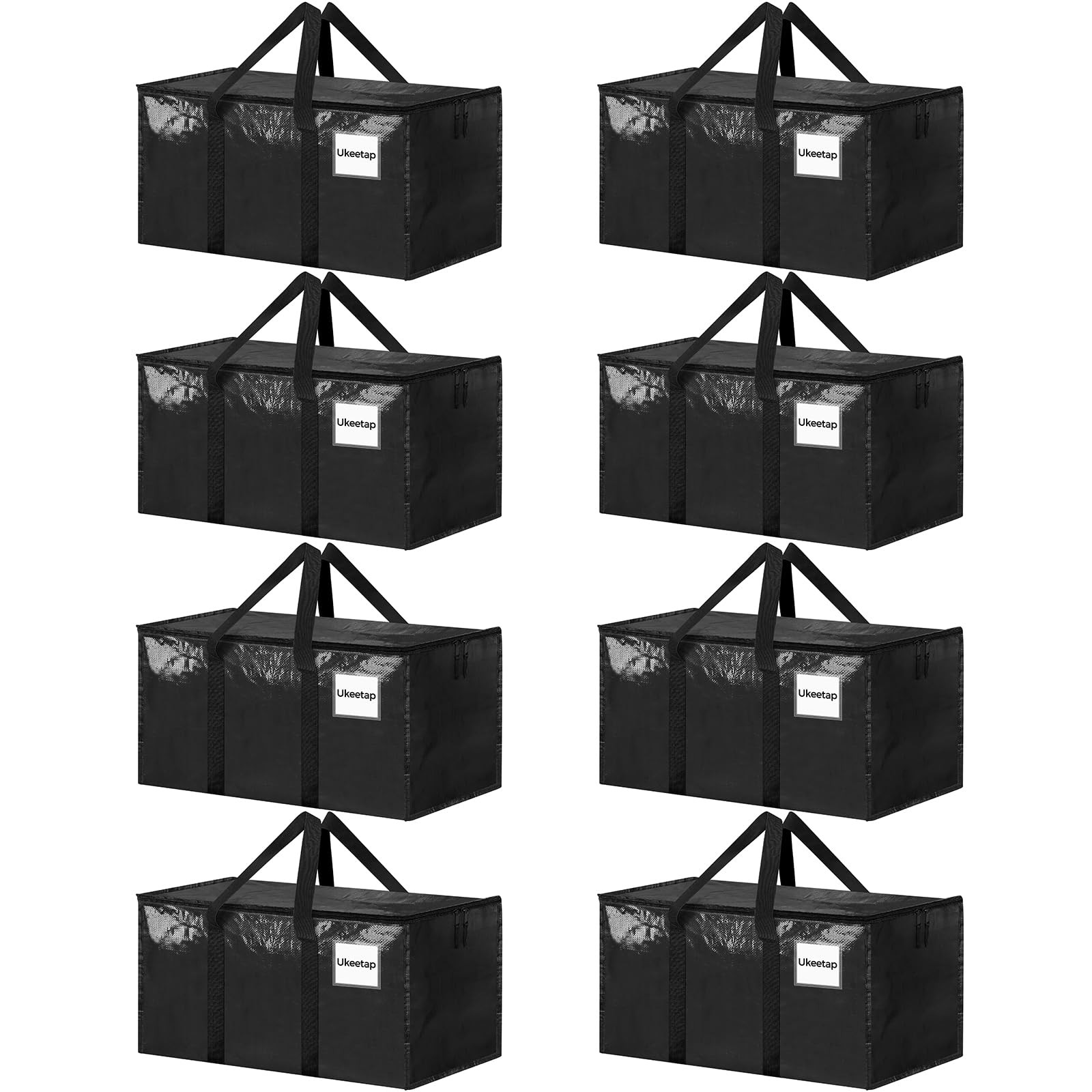 8 Pack Heavy Duty Moving Bags with Lids, Reinforced Handles, Black