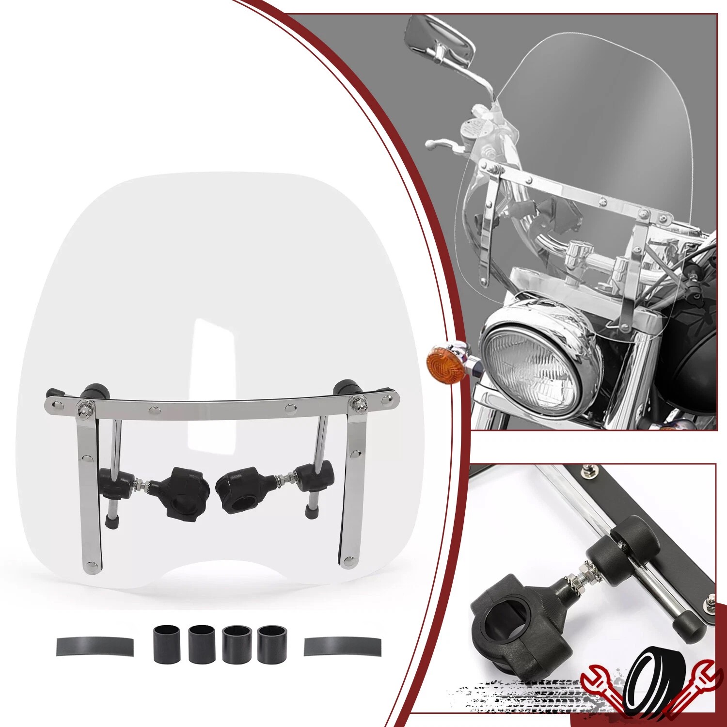Clear Motorcycle 18"x16" Windshield 7/8'' 1'' Handlebar For Honda VTX 1300 1800