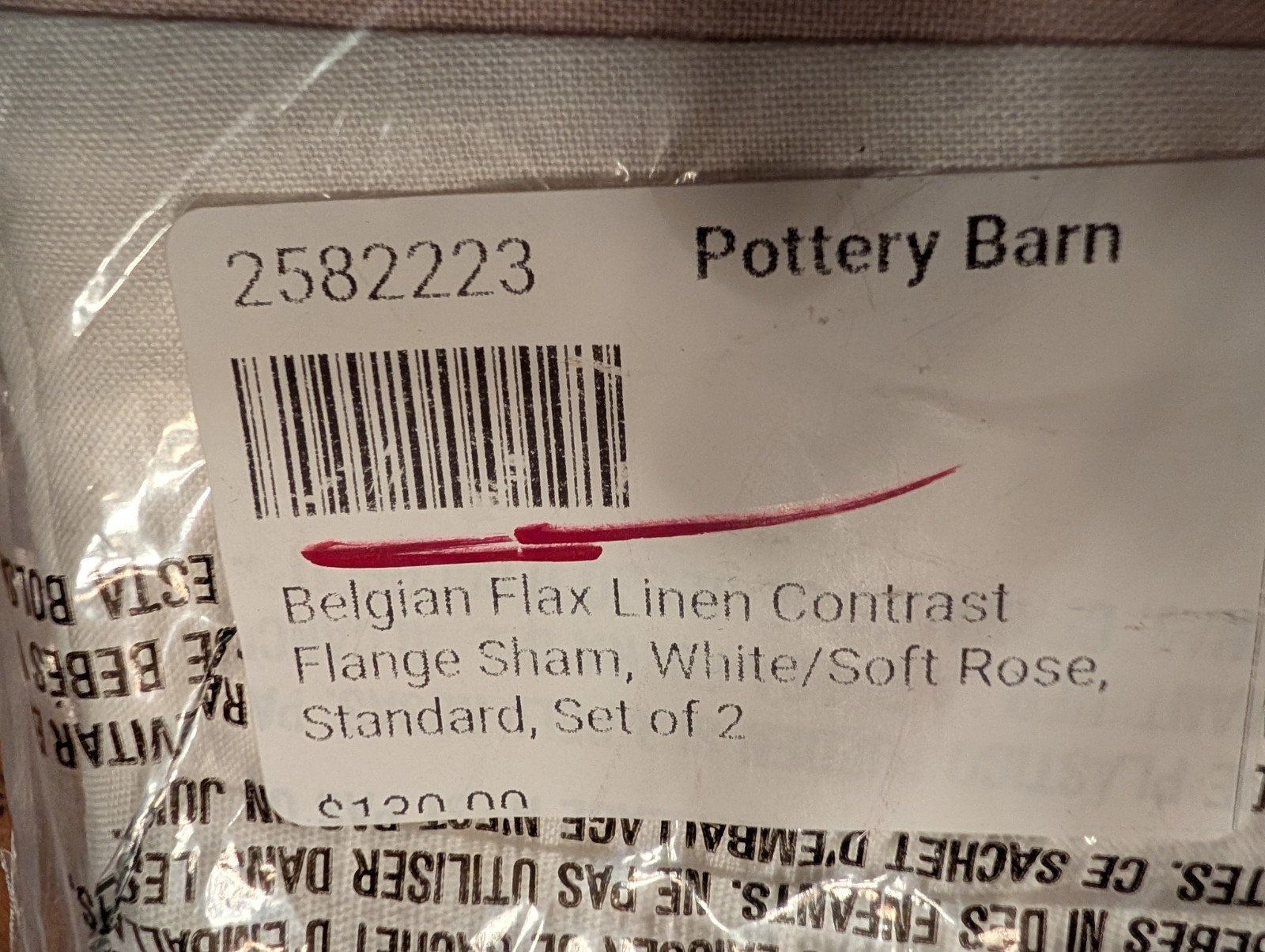 POTTERY BARN S/2 Belgian Flax Linen Contrast Flange Std Shams-Sotf Rose-NWT