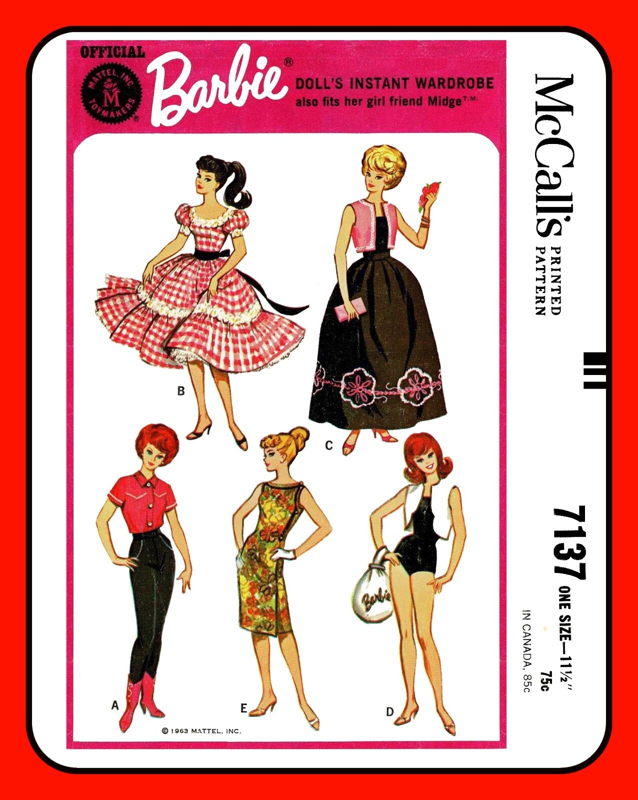 11½" Teen Doll Clothes Pattern McCall's 7137 10 Outfits Dresses Bathing Suit +