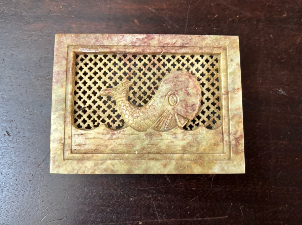 Stone Carved Whimsical Whale Rectangular Trinket Box