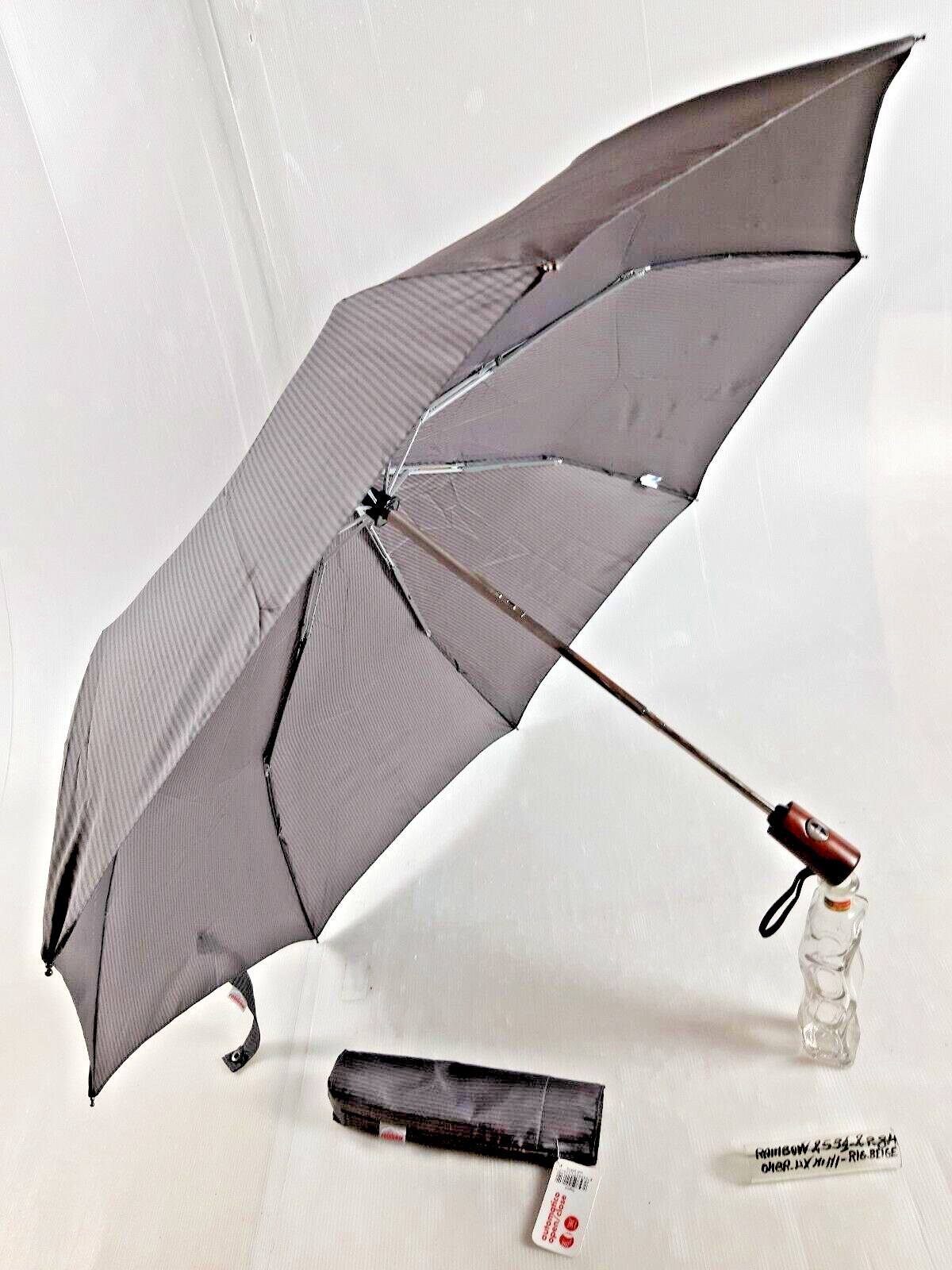 Unisex Mini Umbrella - Automatic - 8 Sticks - Beige Striped - 25312 - Rainbow