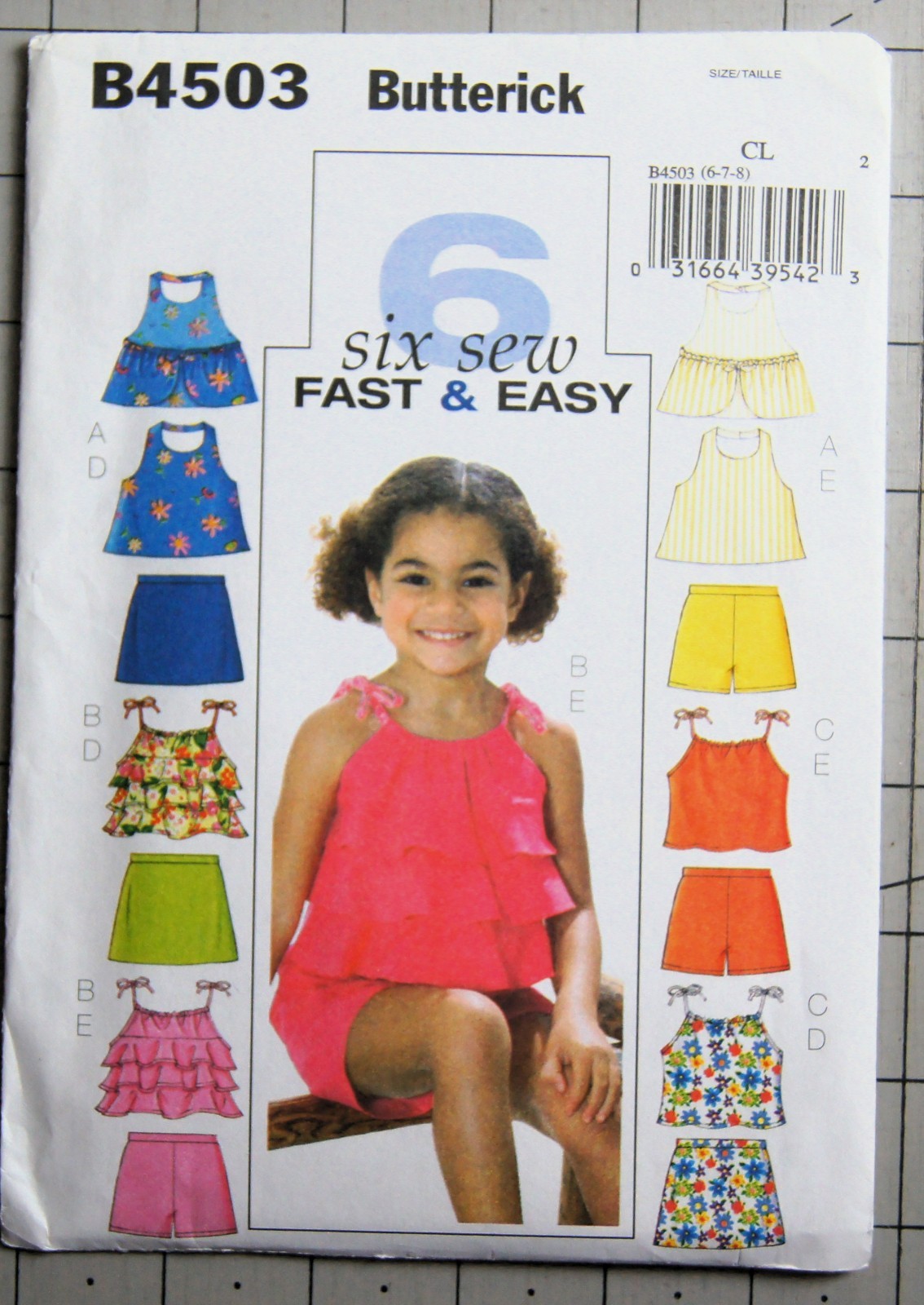 Butterick Sewing Pattern  #4503 Girls Top Skort Shorts   Sizes 6 7 8