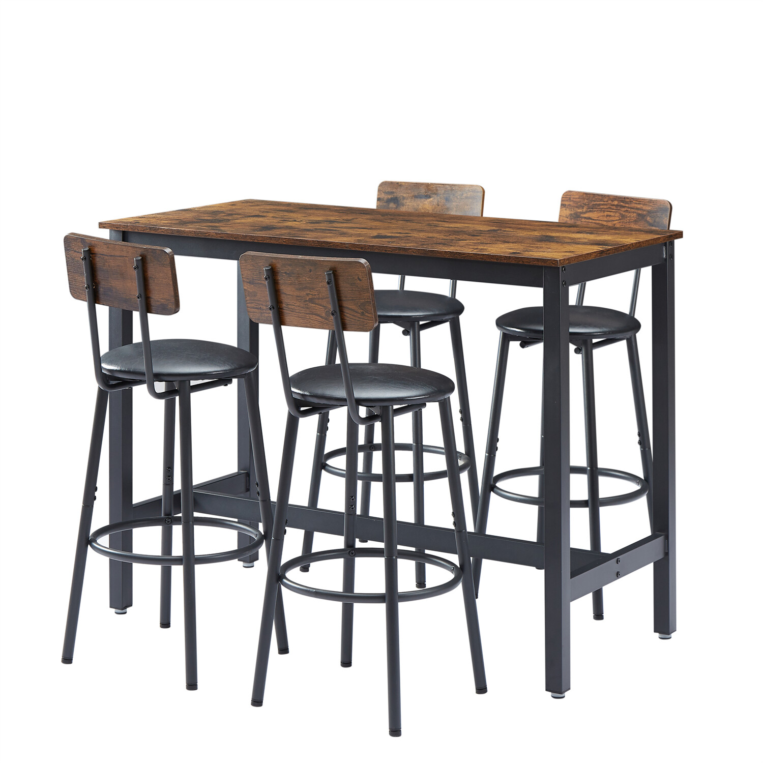 Modern 5 Piece Bar Table Set Counter Height Kitchen Pub Table w/ 4 Bar Stools US