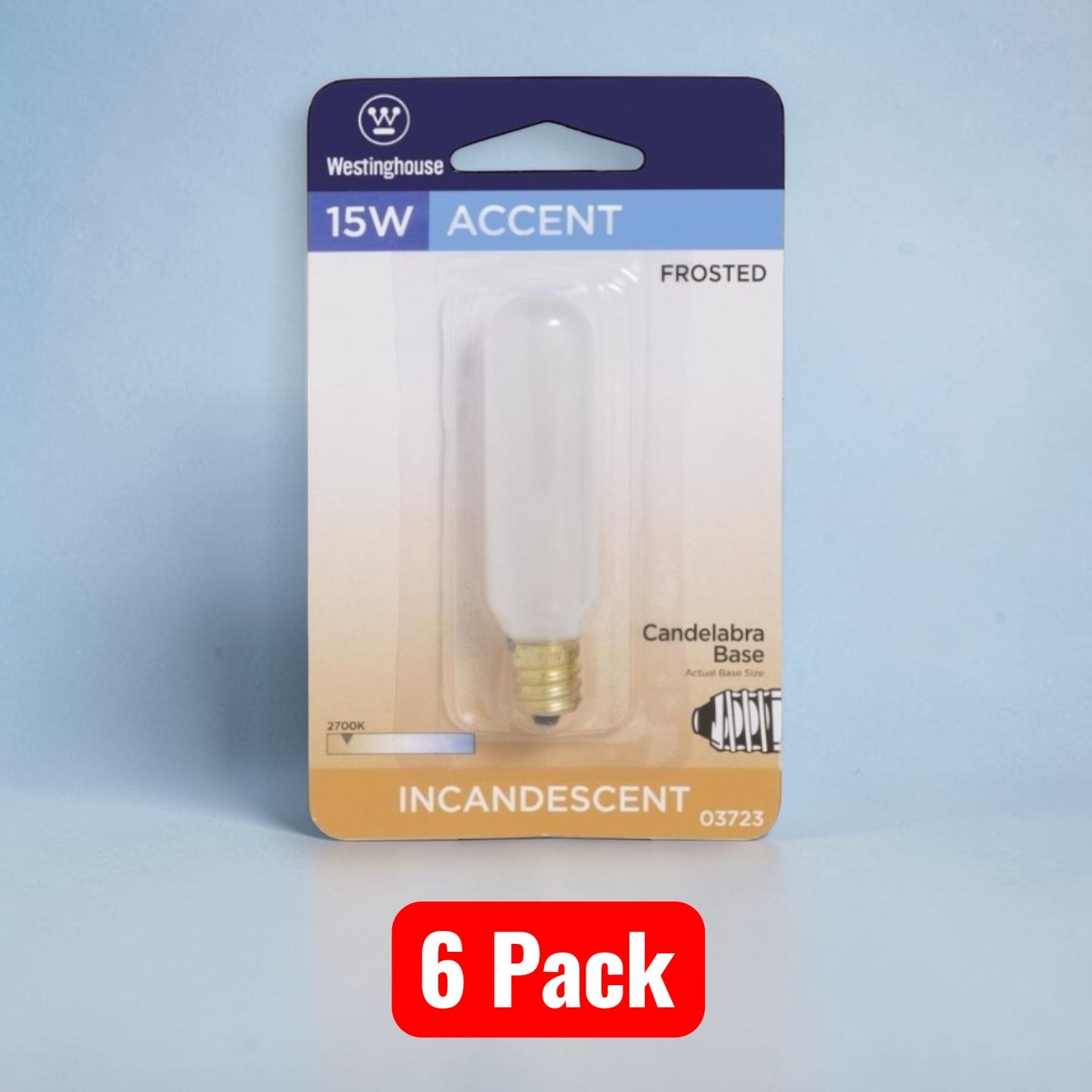 6-Pack Westinghouse 15W T6.5 Incandescent Specialty Bulb, E12 Base, Frost #03723
