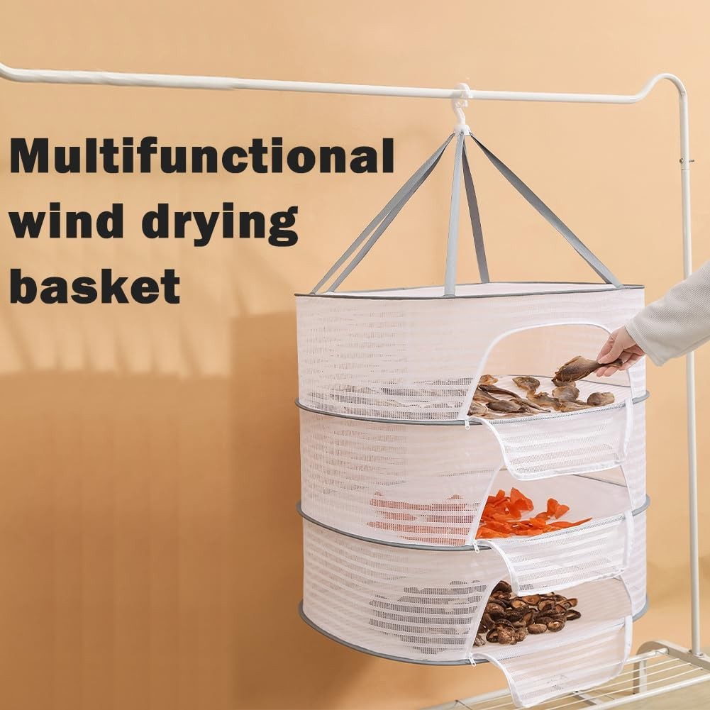 Herb Drying Rack 3-Layer Foldable Hanging Mesh Drying Net with Zipper