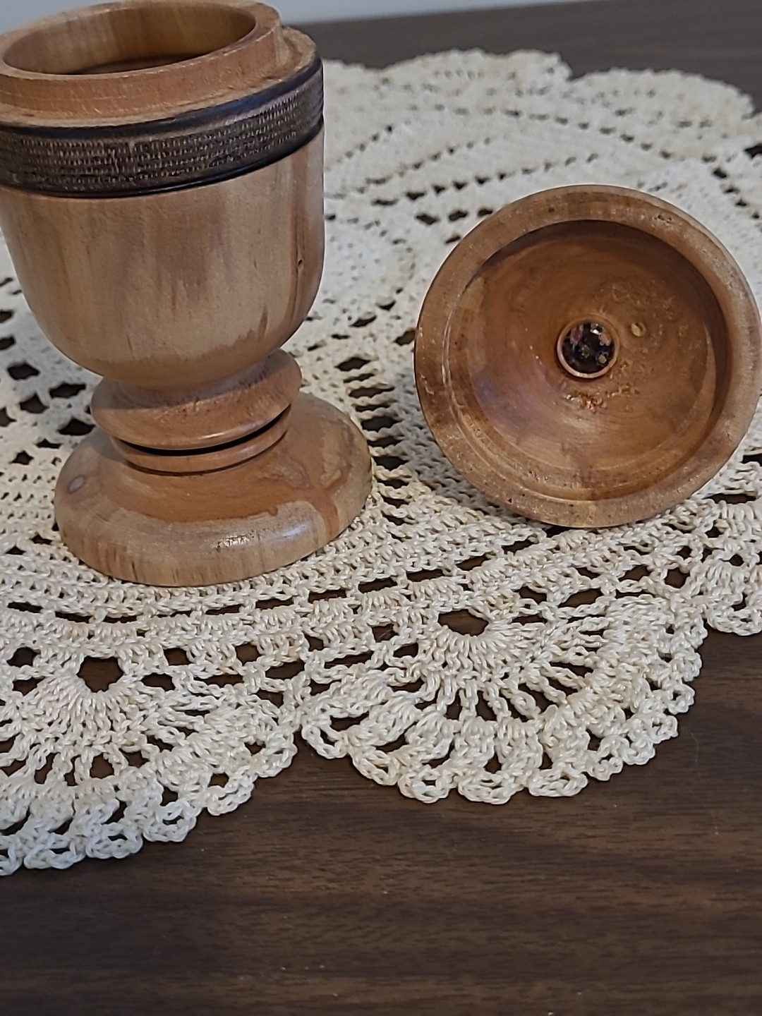 Trinket Box Hand Turned signed Spiral Top Two Pieces