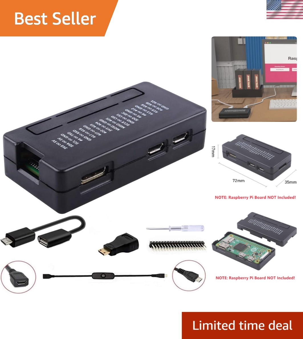 Modern Black Acrylic Case for Raspberry Pi Zero/Zero 2 with Complete 7-Piece Kit