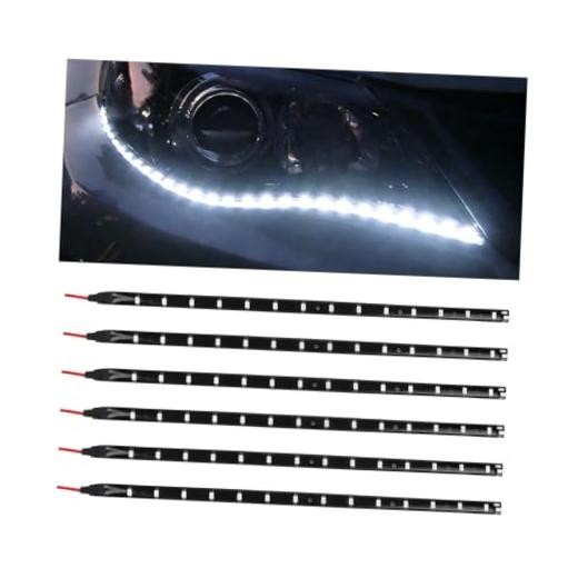 6PCS 15 LED Strip Underbody Light, 12V 30cm/1Ft Flexible Vehicle Light White