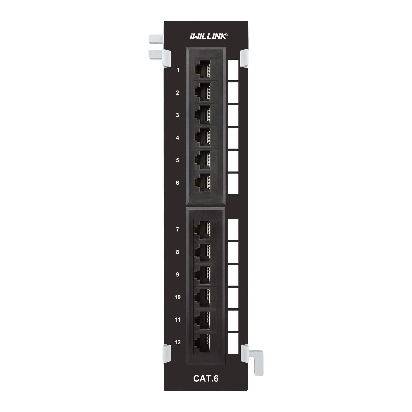 12~Port Mini Vertical Cat6 Patch Panel 10Gbps Network with Wall Mount Bracket