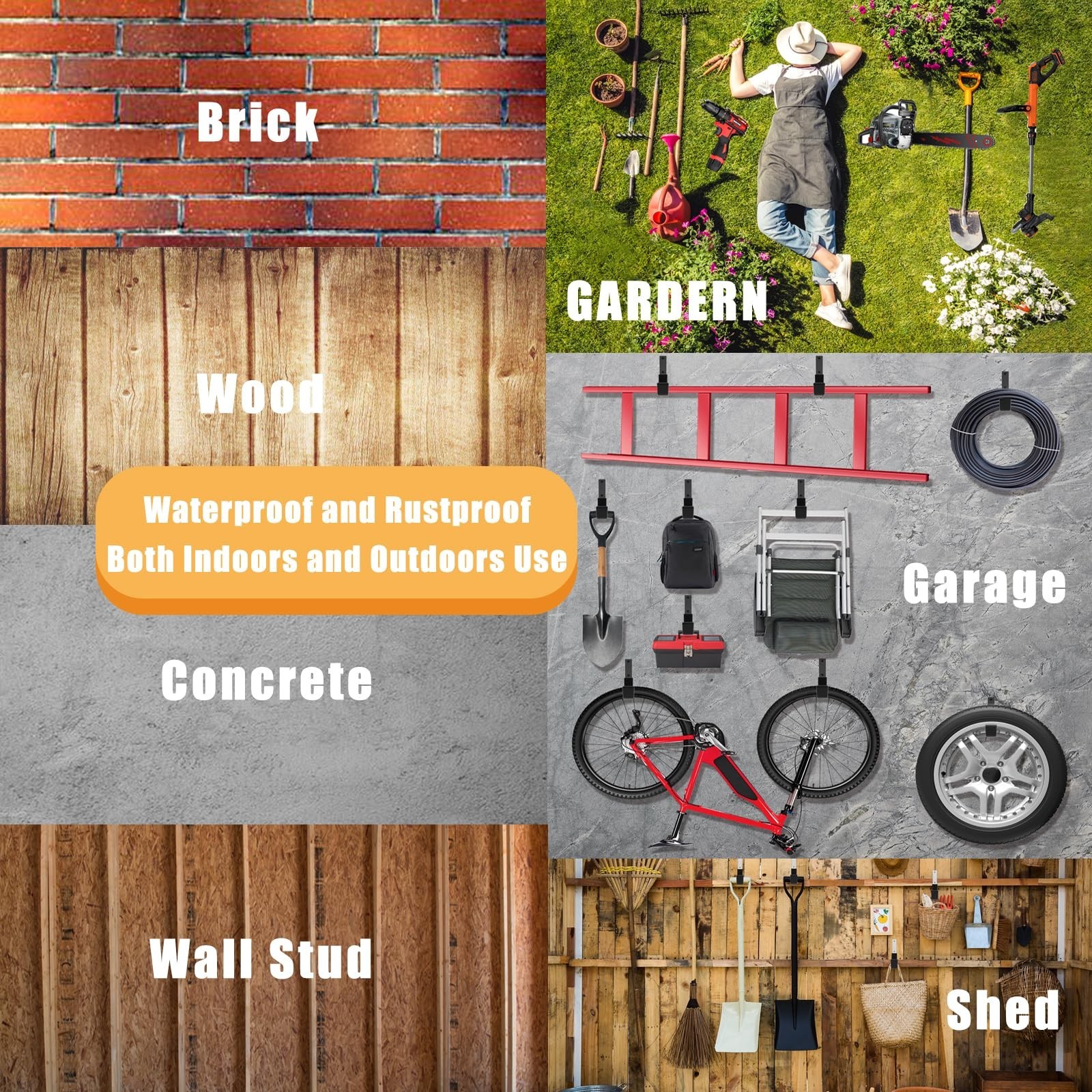Heavy Duty Utility Hook System - Wall Mounted Garage Hooks for Bikes, Ladders...