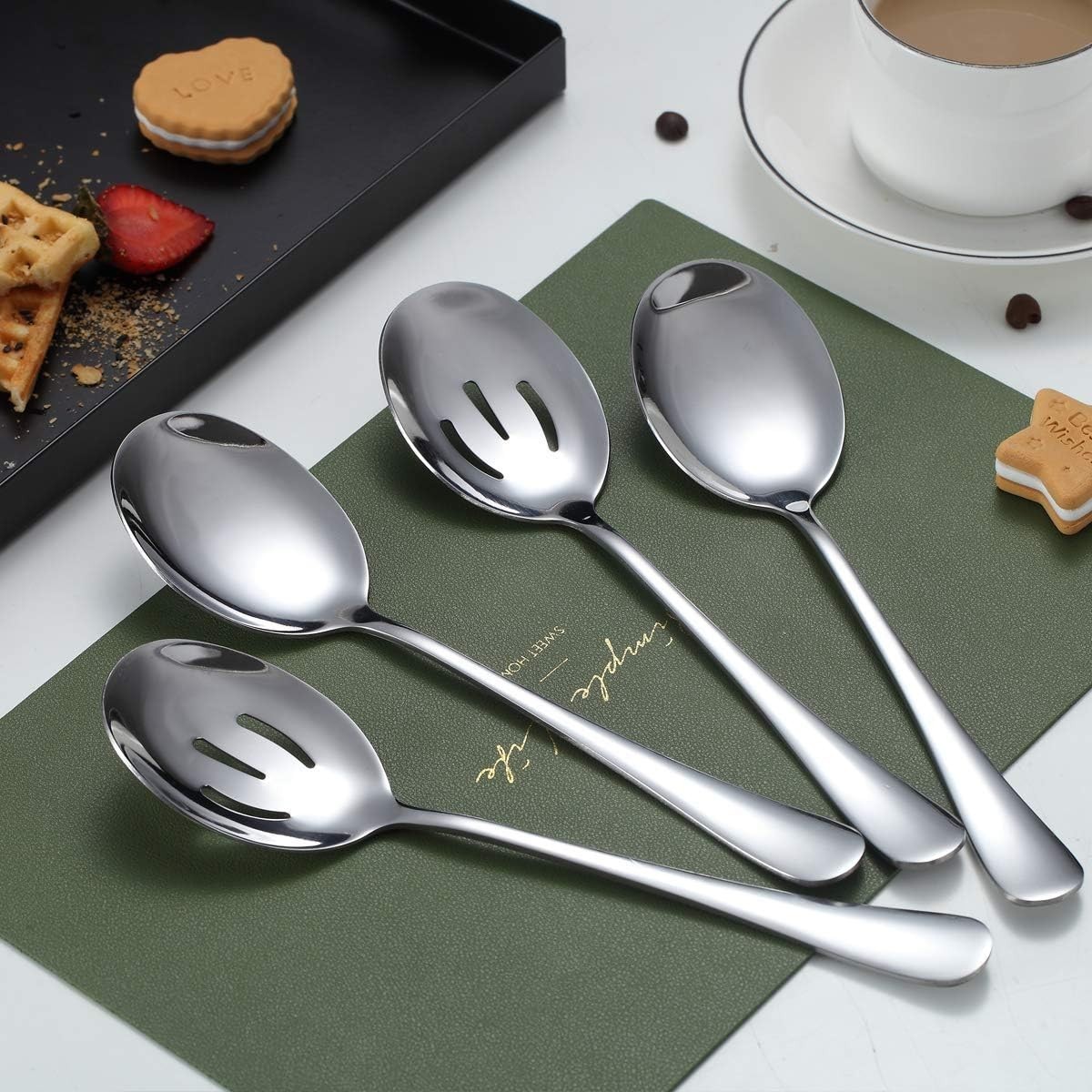 High-Quality 4-Piece Stainless Steel Serving Set - 2 Slotted & 2 Solid Spoons