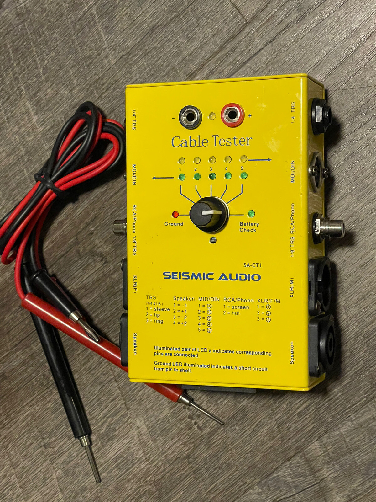 Seismic Audio Cable Tester Red RCA speakers phone mdi din xlr