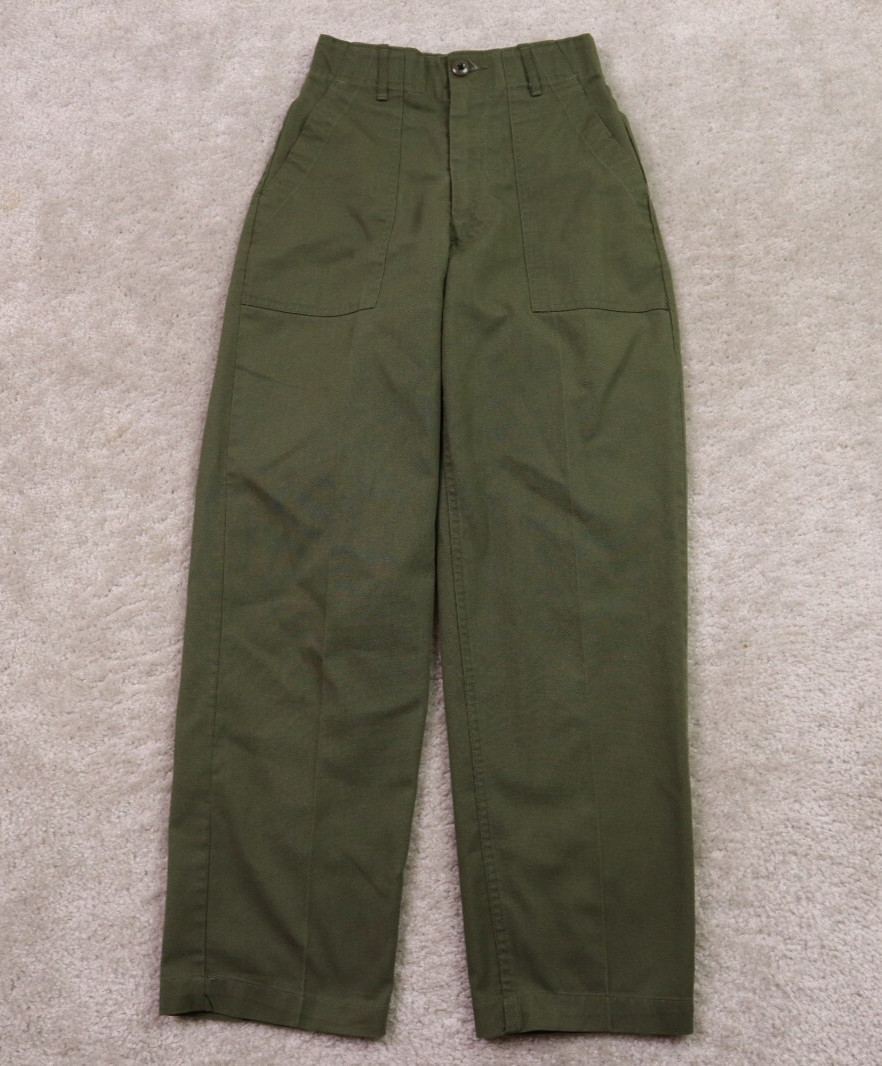 Army Military Trousers Mens 26x29 OG 507 1970s Scovill Zipper Green Vintage