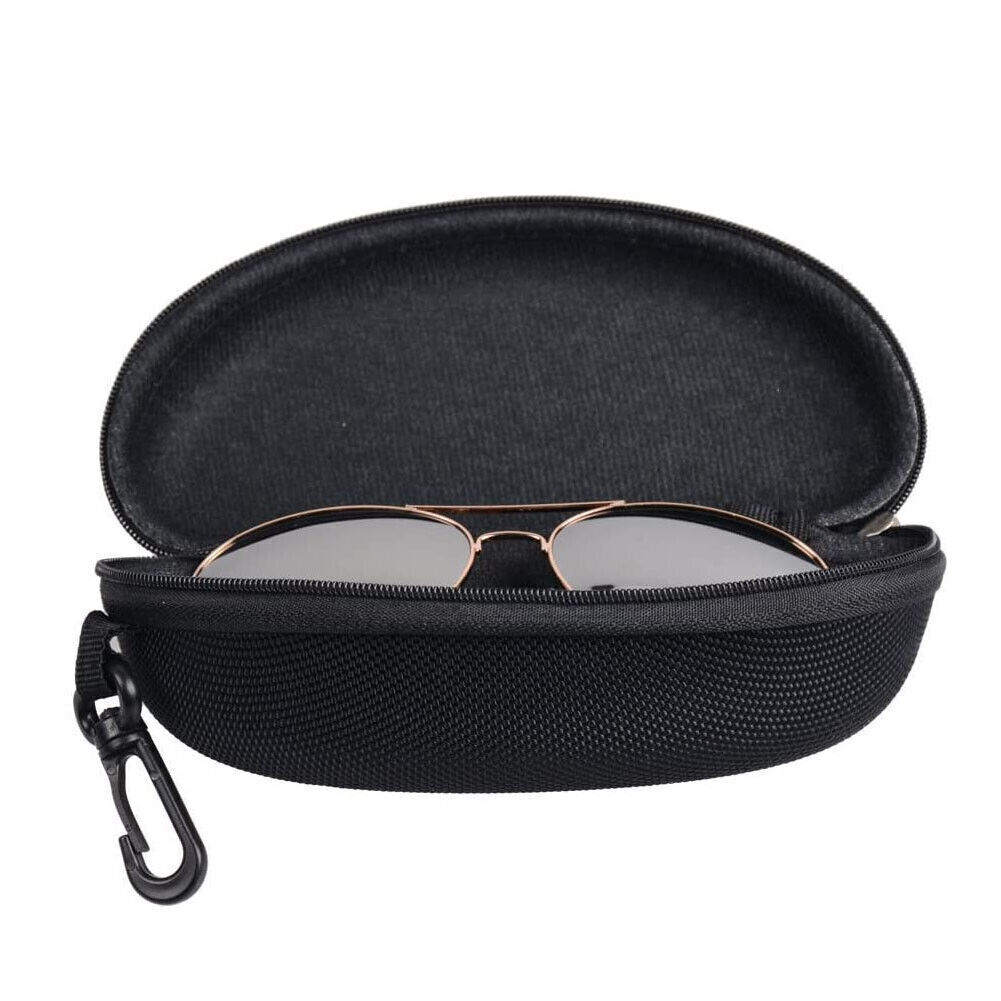 2PCS Portable Sunglasses Eyeglasses Case Zipper Hard Shell Box With Clip Black