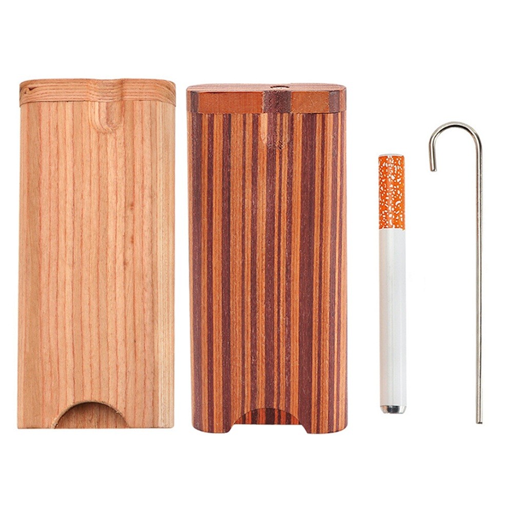 1 Set Wooden Dugout Box Metal Hitter Cleaning Rod Wooden Tabacoo Smoking Tool