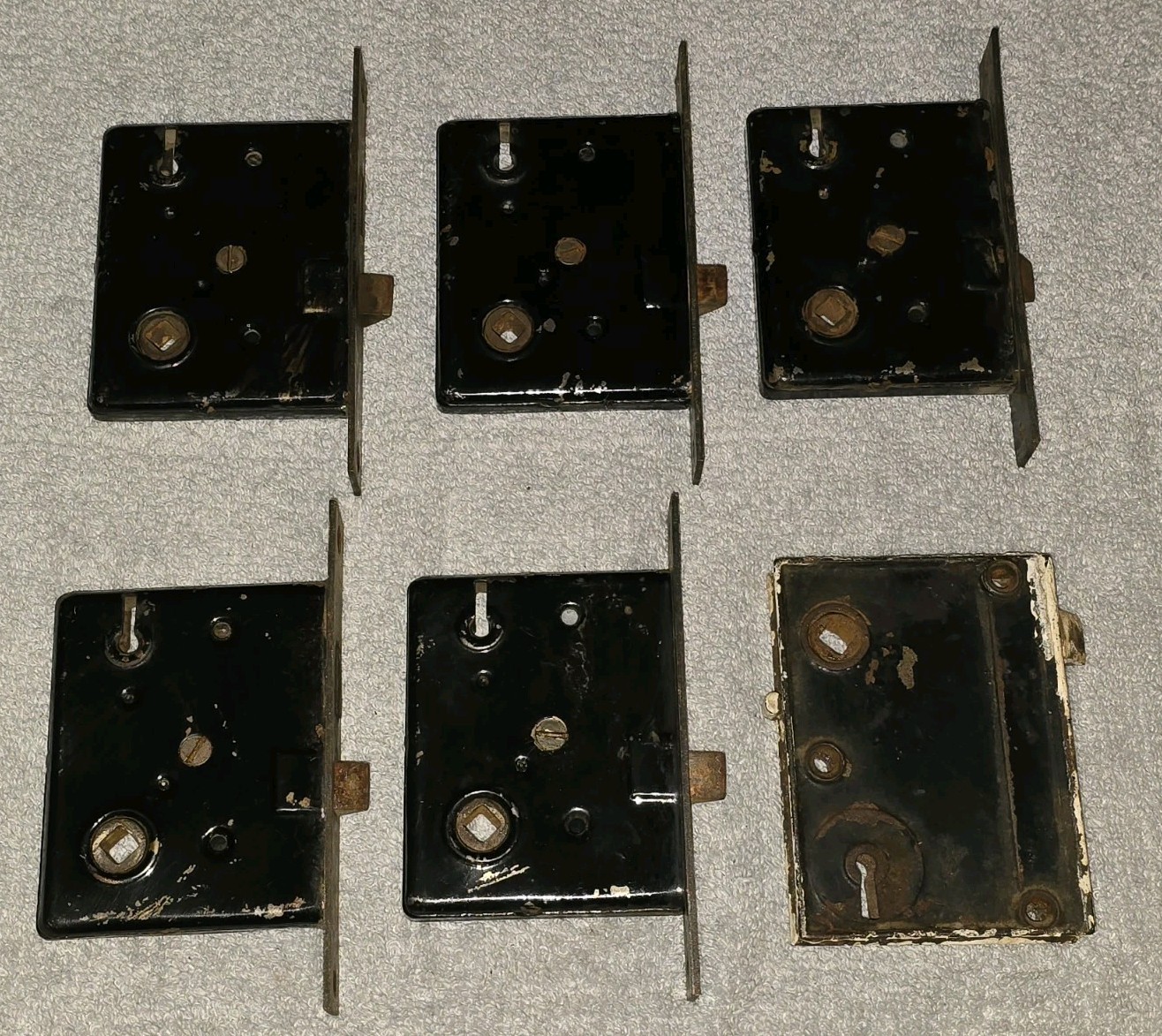 Antique Lot 6 Mortise Lock Door Hardware Steel Skeleton Keyhole Tested No Key