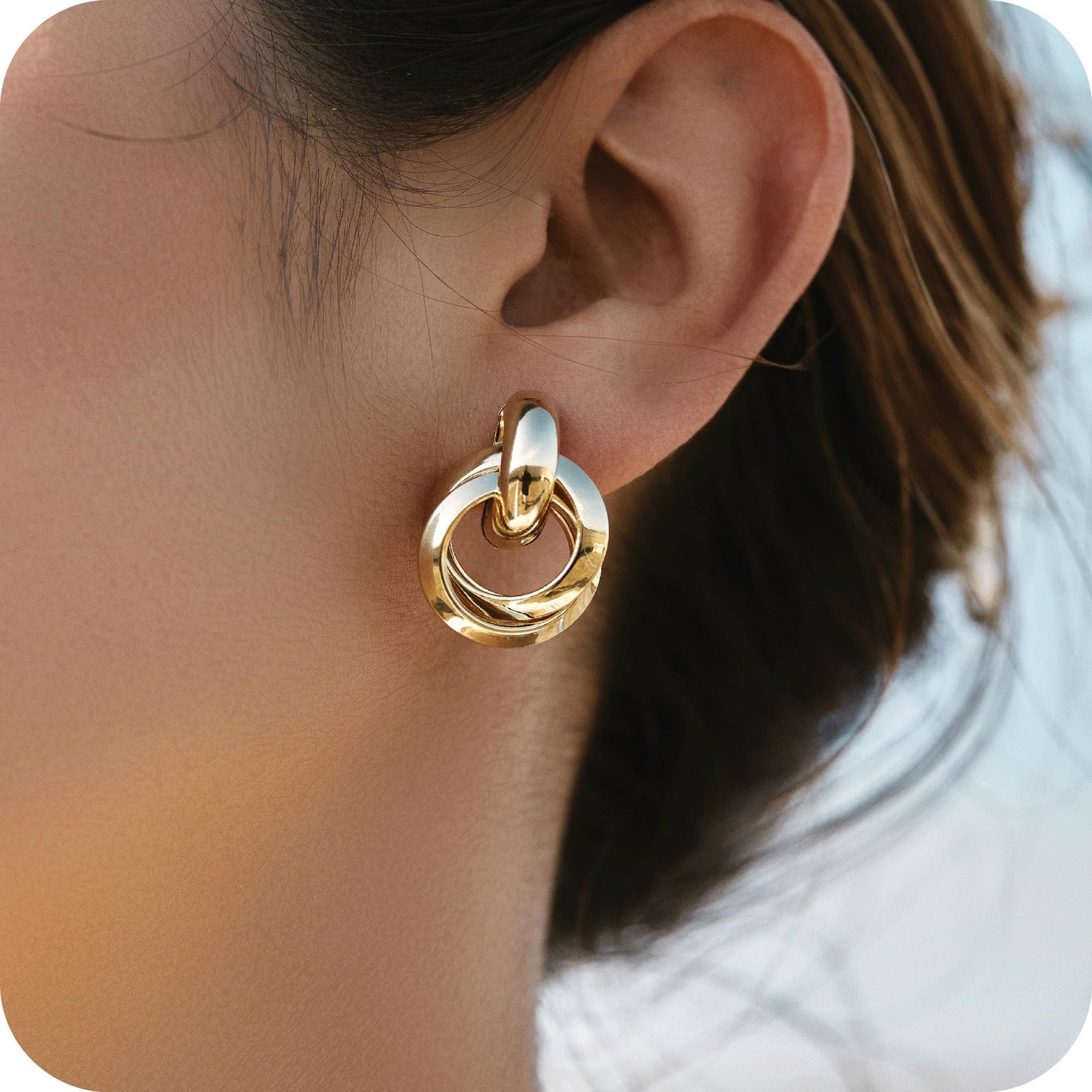 Chunky Statement Earrings for Women Knot Link Circle Geometric Drop Dangle Ea...