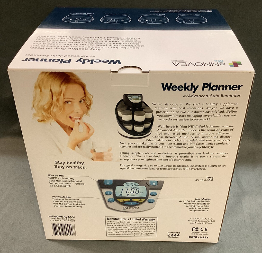 Ennovea 14 Day Pill Planner Carousel Automatic Alarm Reminder Medication System