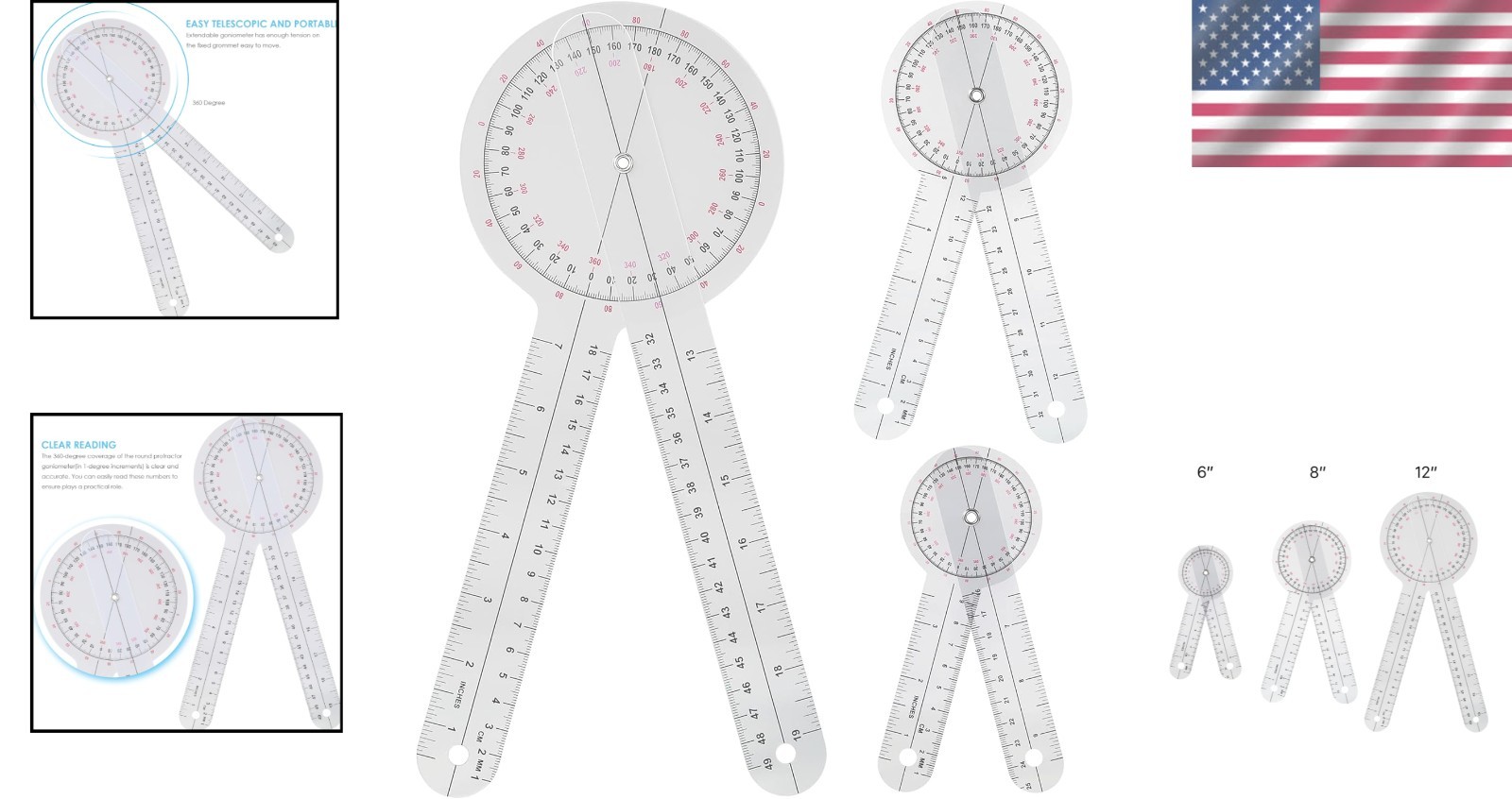 Durable 360° Goniometer Kit - Clear Markings & 3 Sizes for Therapy Excellence