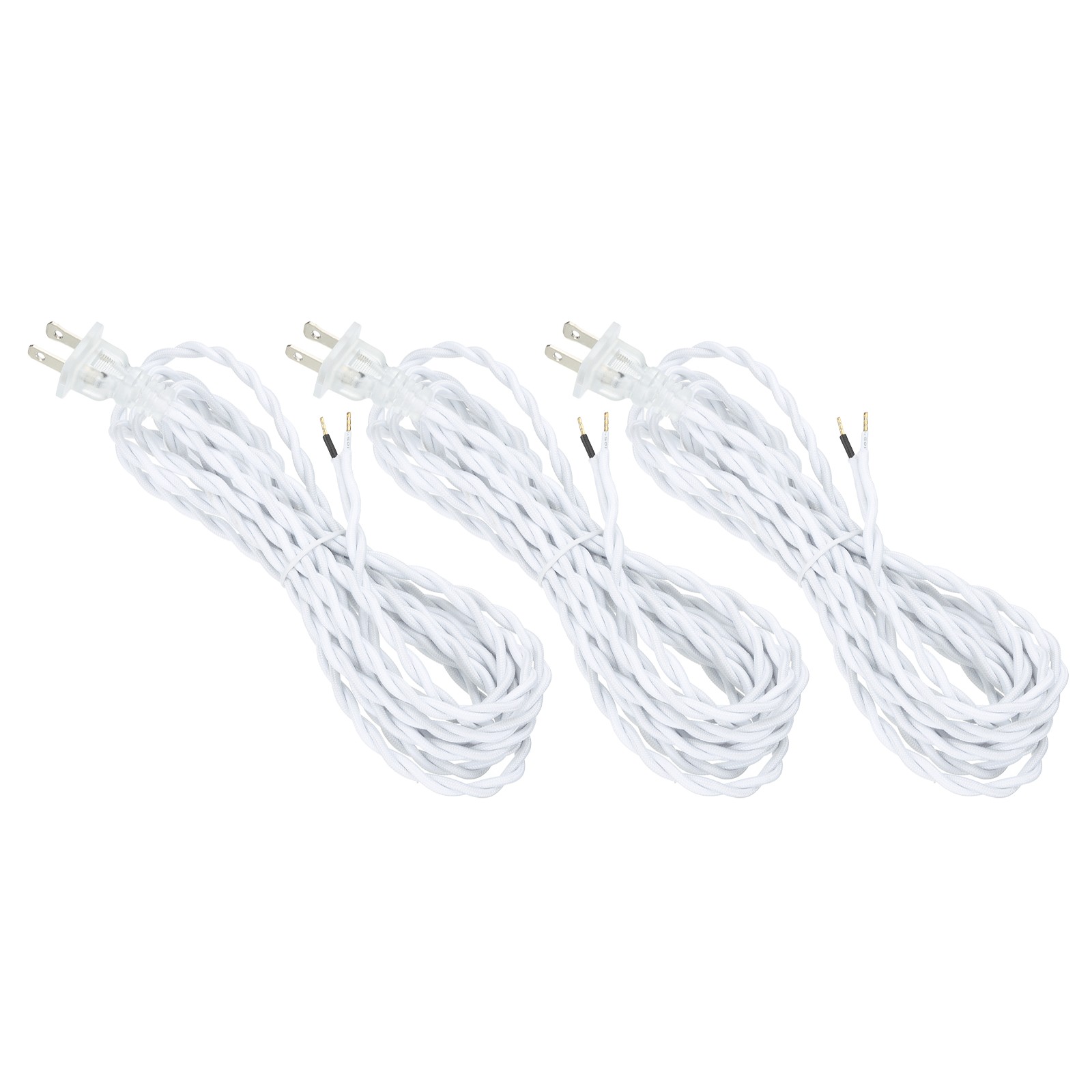 3 Pcs 8Ft 18/2 Twisted Cloth Lamp Cord with Plug, White