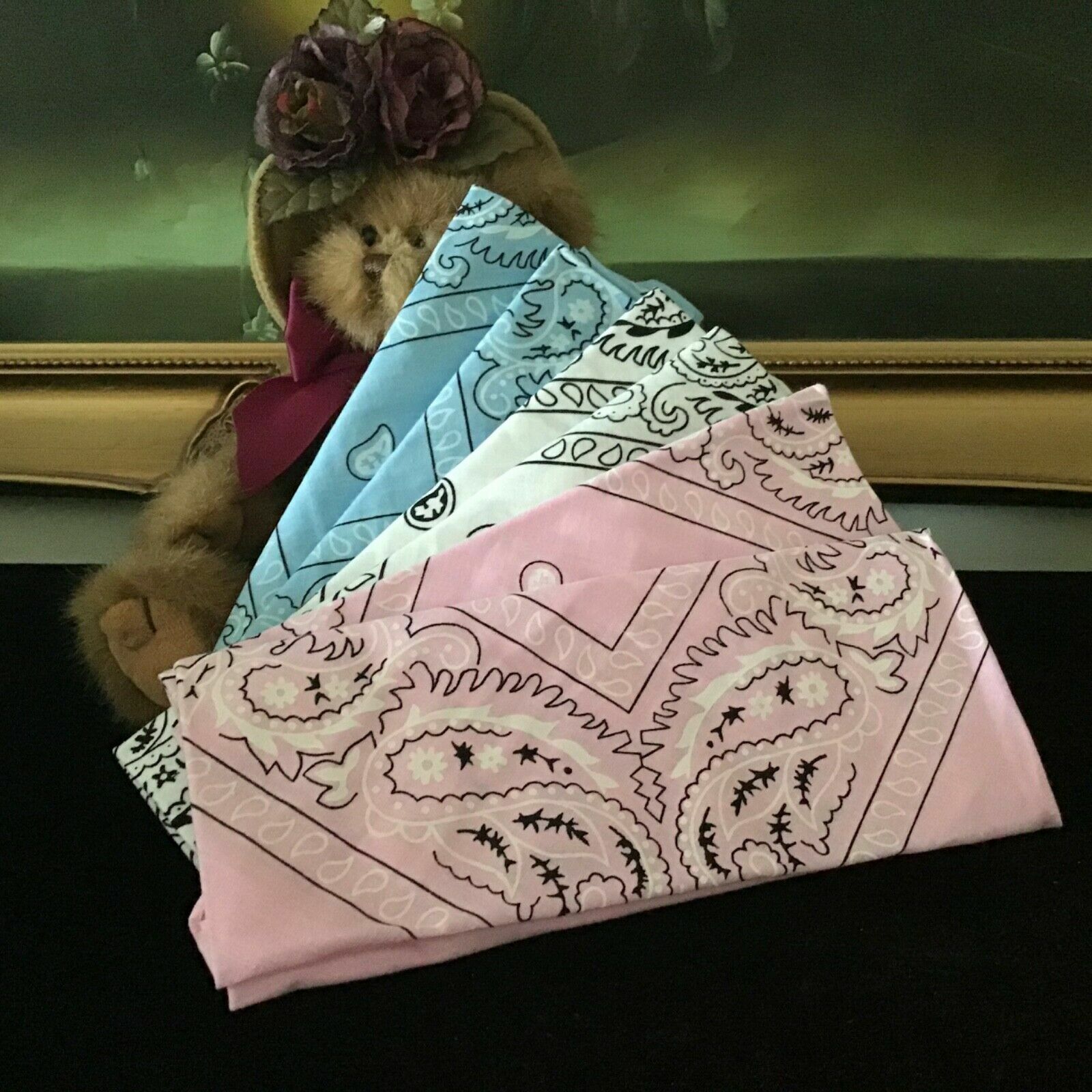 NEW LOT OF 6 Cotton Paisley Bandana Head Wrap Scarf Blue White Pink USA SALLER