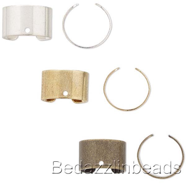 Pair of Adjustable Clip on Cuff Hoop Earring Findings w/ Hole for Dangle Charms