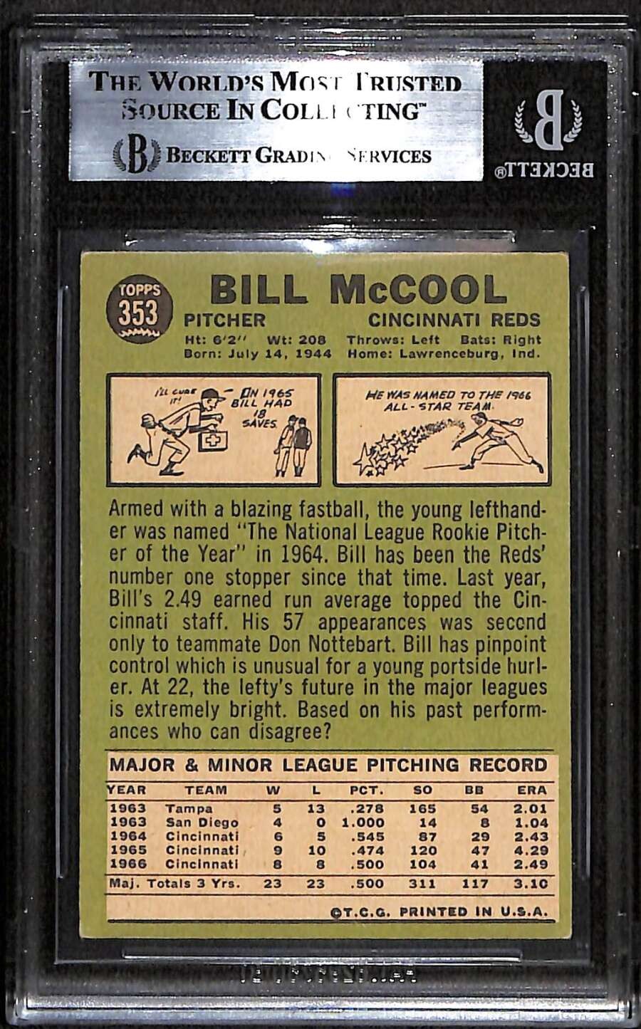1967 Topps 353 Bill McCool BGS Auto Autographed BAS Authentic C100159