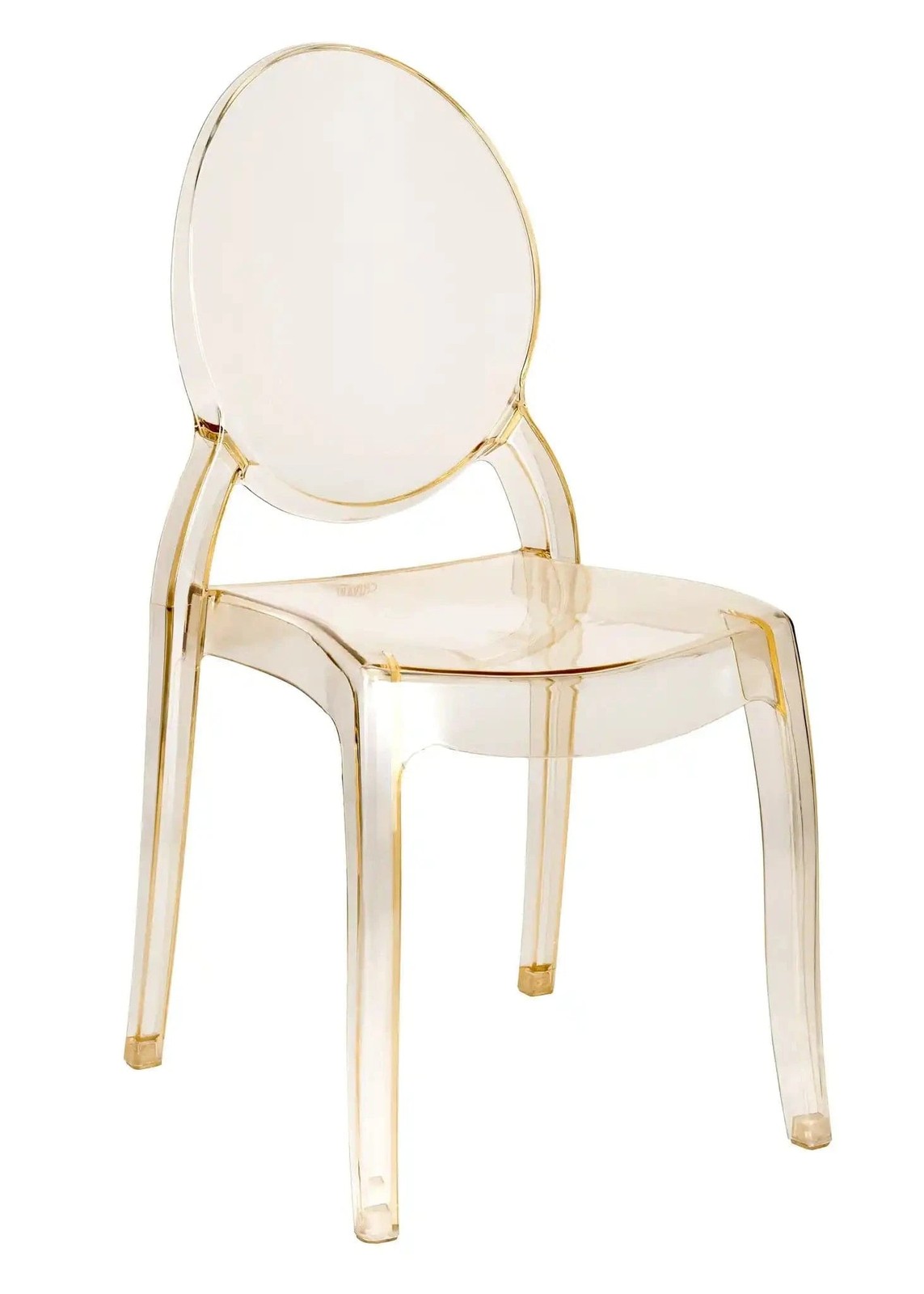 Gold Clear Resin Oval Back Sophia Ghost Chair by Chivari
