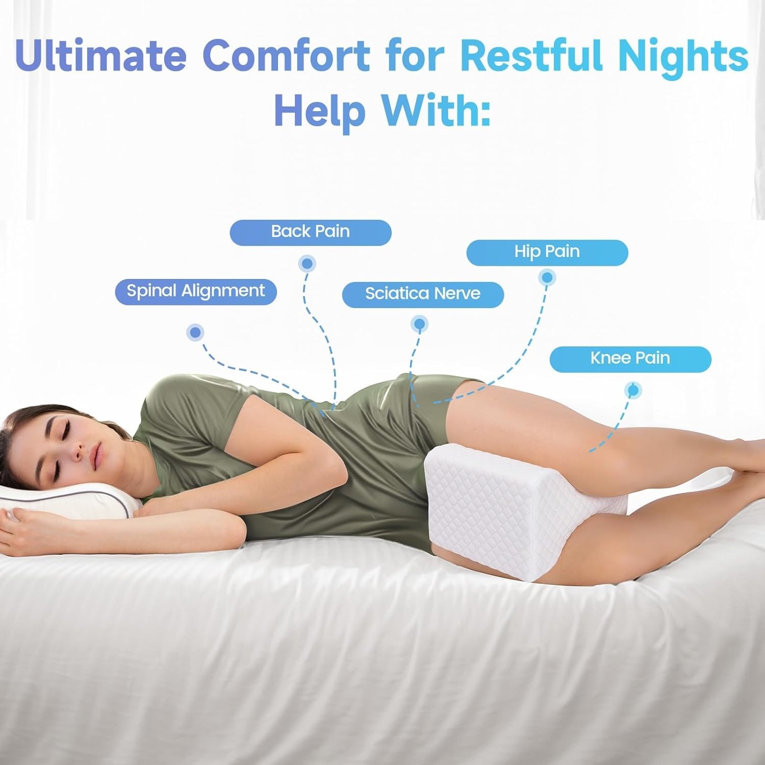 Memory Foam Knee Pillow for Side Sleepers, Adjustable Leg Support for Alignment