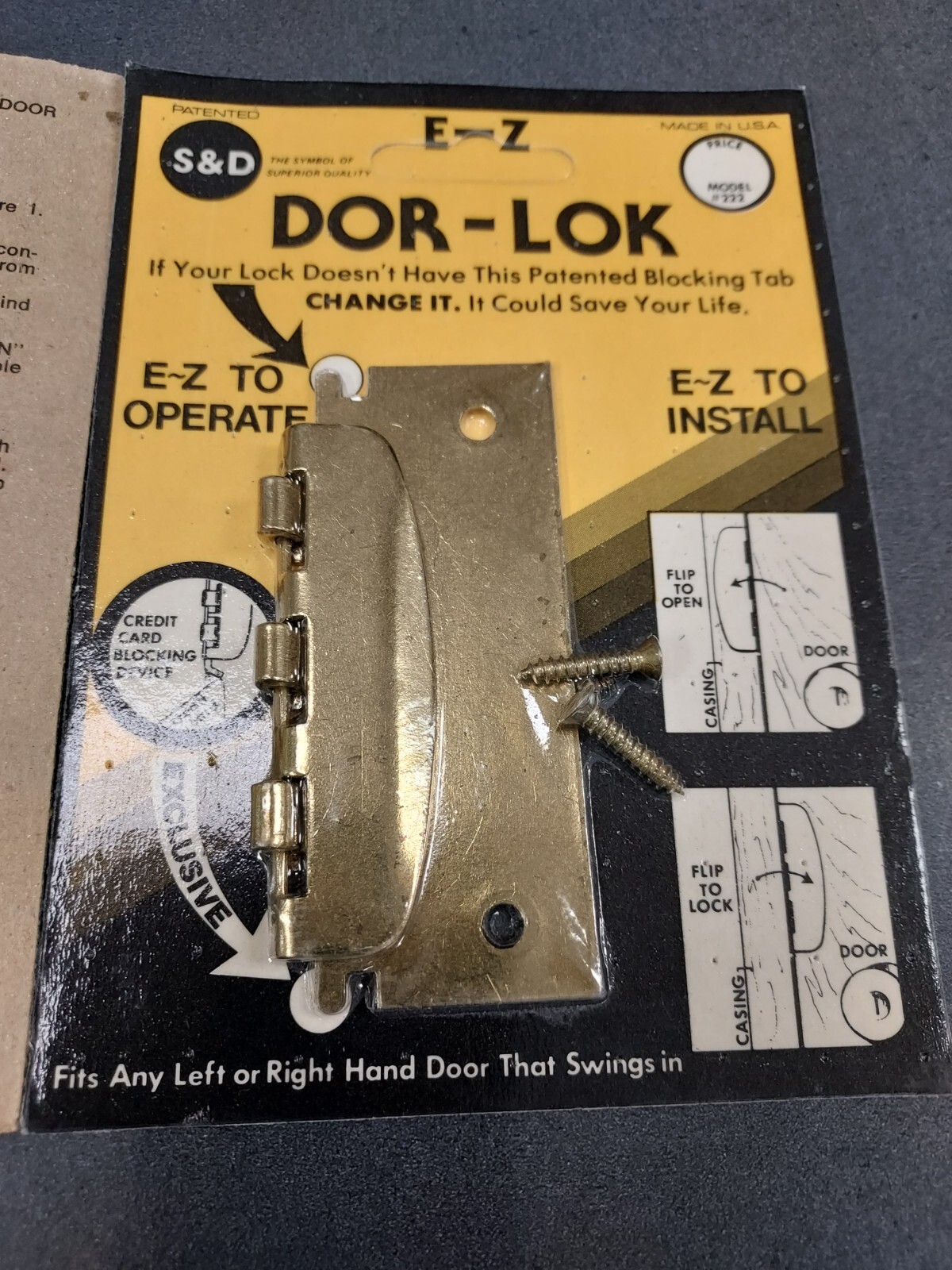 Vintage S&D E-Z DOR-LOK Model#222