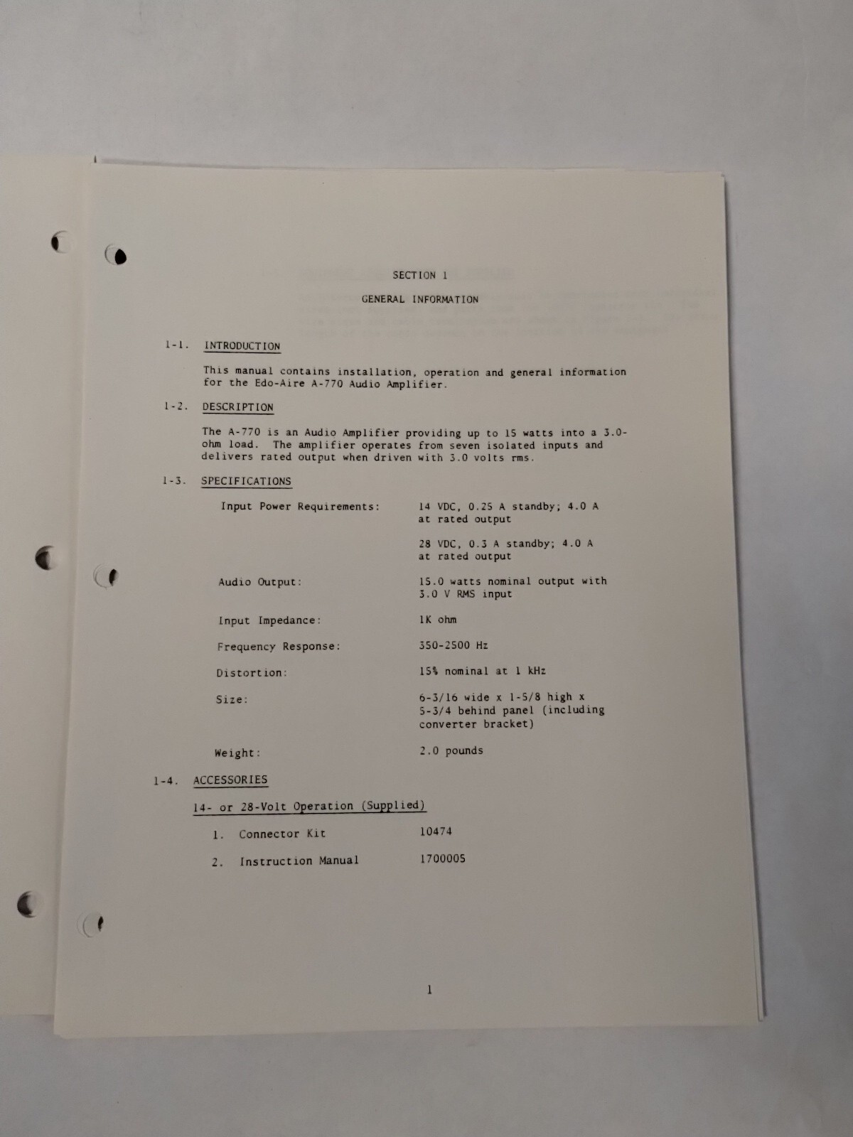 Edo-Aire A-770 Audio Amplifier Instruction Manual-Copy