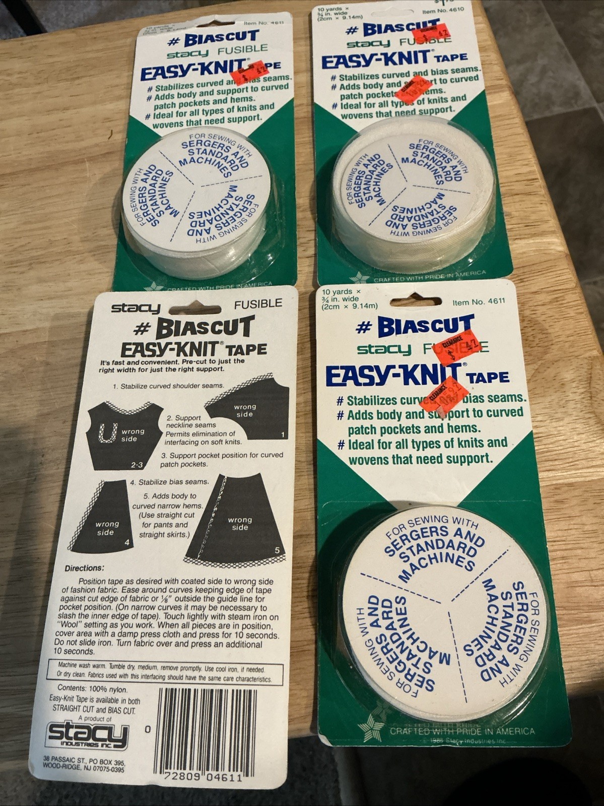 Vintage NOS Lot Of 4 Stacy Biascut Easy Knit Tape Use w/Sergers NEW On Cards