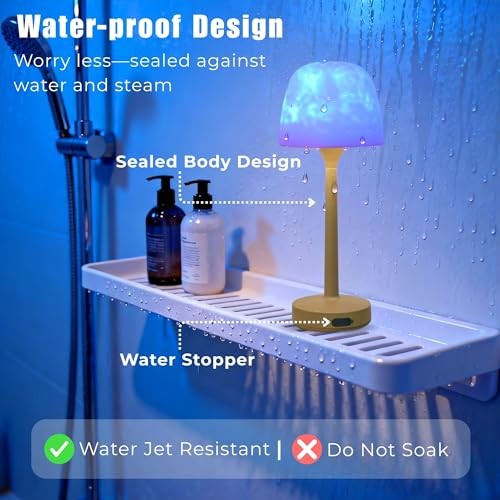 Waterproof Shower Light with Ocean Wave Projector - Rechargeable, Cordless