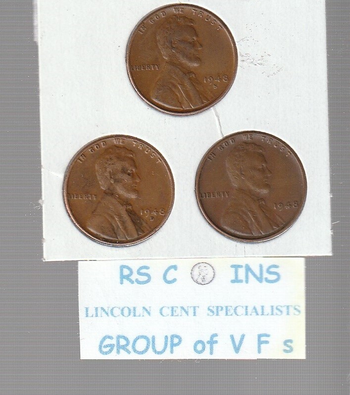 1945S 1946S 1947S 1948S ~ 4 coin Lincoln Cent Set / all VERY FINES