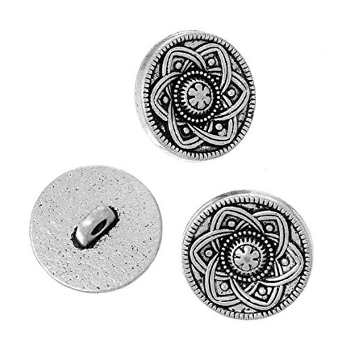 DNHCLL 12 PCS Antique Silver Six-Petal Flower Carving 15mm (5/8"),